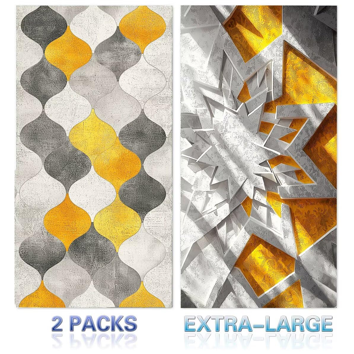 Strandtuch XXL 2er Set 80 x 160 cm, Groß Schnelltrocknendes Mikrofaser Handtuch, Sandfrei Badetuch, Summer Must Haves, für Damen Herren Reise Urlaub Sauna, mit Tasche (Nordeuropa Gelb Grau) B-88