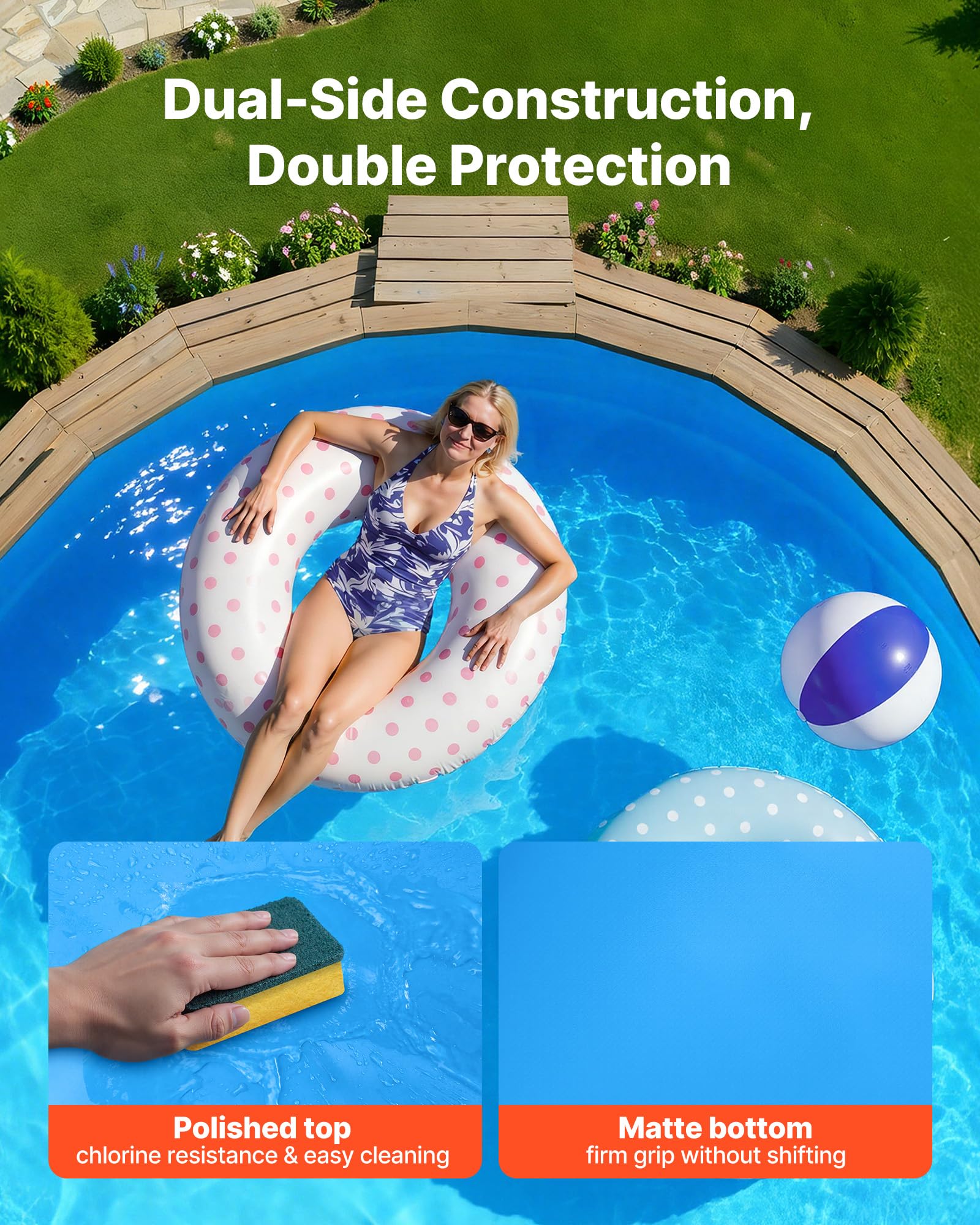 VEVOR Poolinnenfolie 3,5 m, Poolfolie für 120 cm Wandhöhe, Ersatzfolie aus PVC, Innenhülle 0,8 mm Stärke, Schwimmbadfolie UniBead, Austauschfolie, Geeignet für Oberirdische Pools, Blau