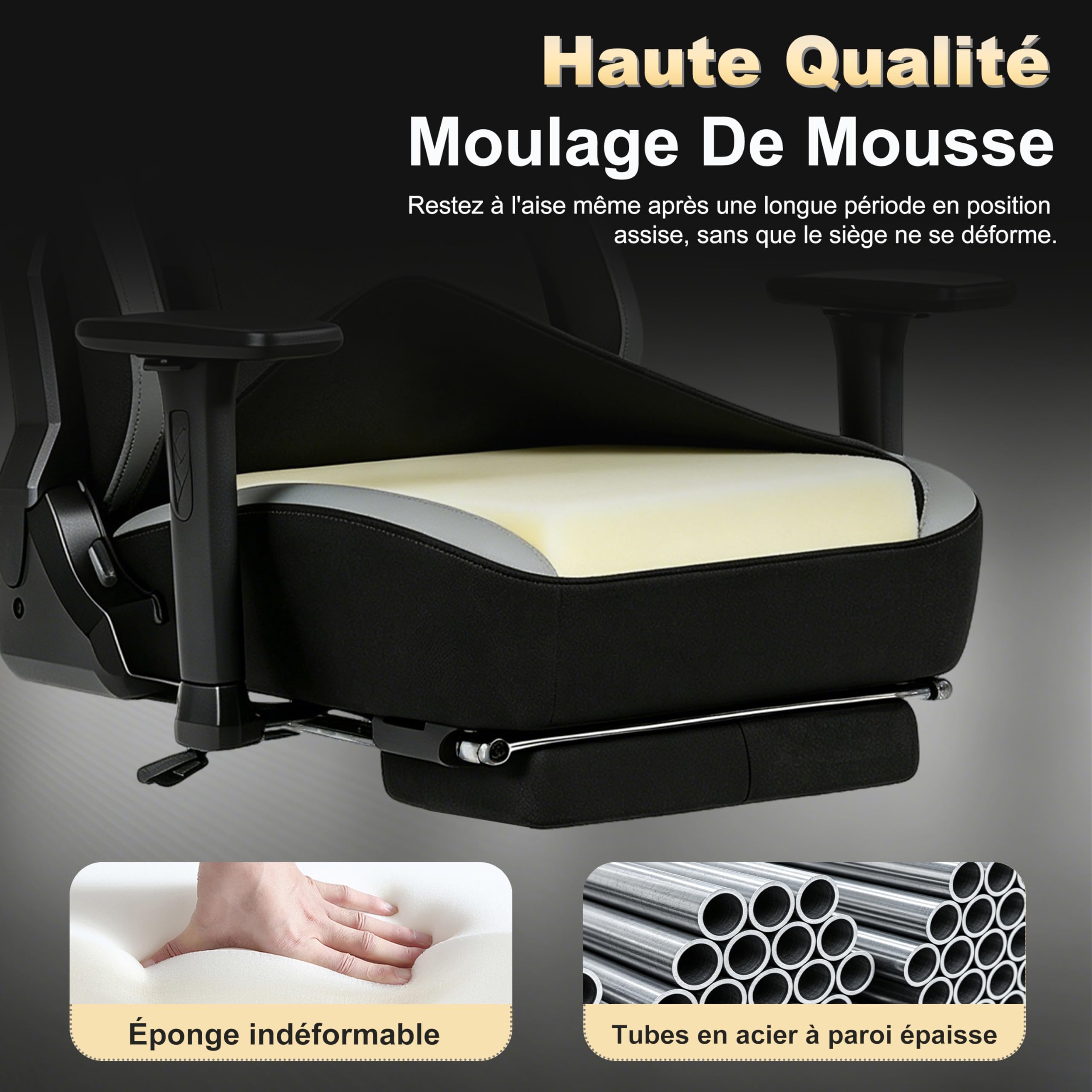 Andyou Chaise Gaming Chaise Bureau Chaise Ergonomique avec Repose Pied, Gaming Chair en Tissu Suédé, Dossier 90°-155°, Accoudoirs 3D Réglables, Fonction Bascule, Noir