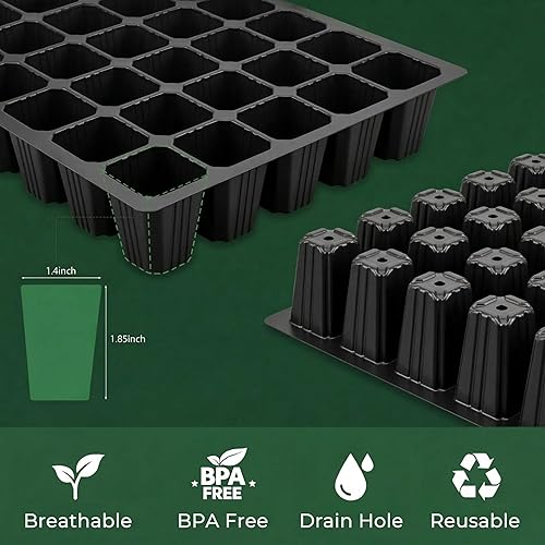 Miniatura 7 de Gardzen Juego de 10 propagadores de jardín, kits de bandejas de semillas con 400 celdas, bandeja de inicio de semillas con cúpula y base de 15 x 9