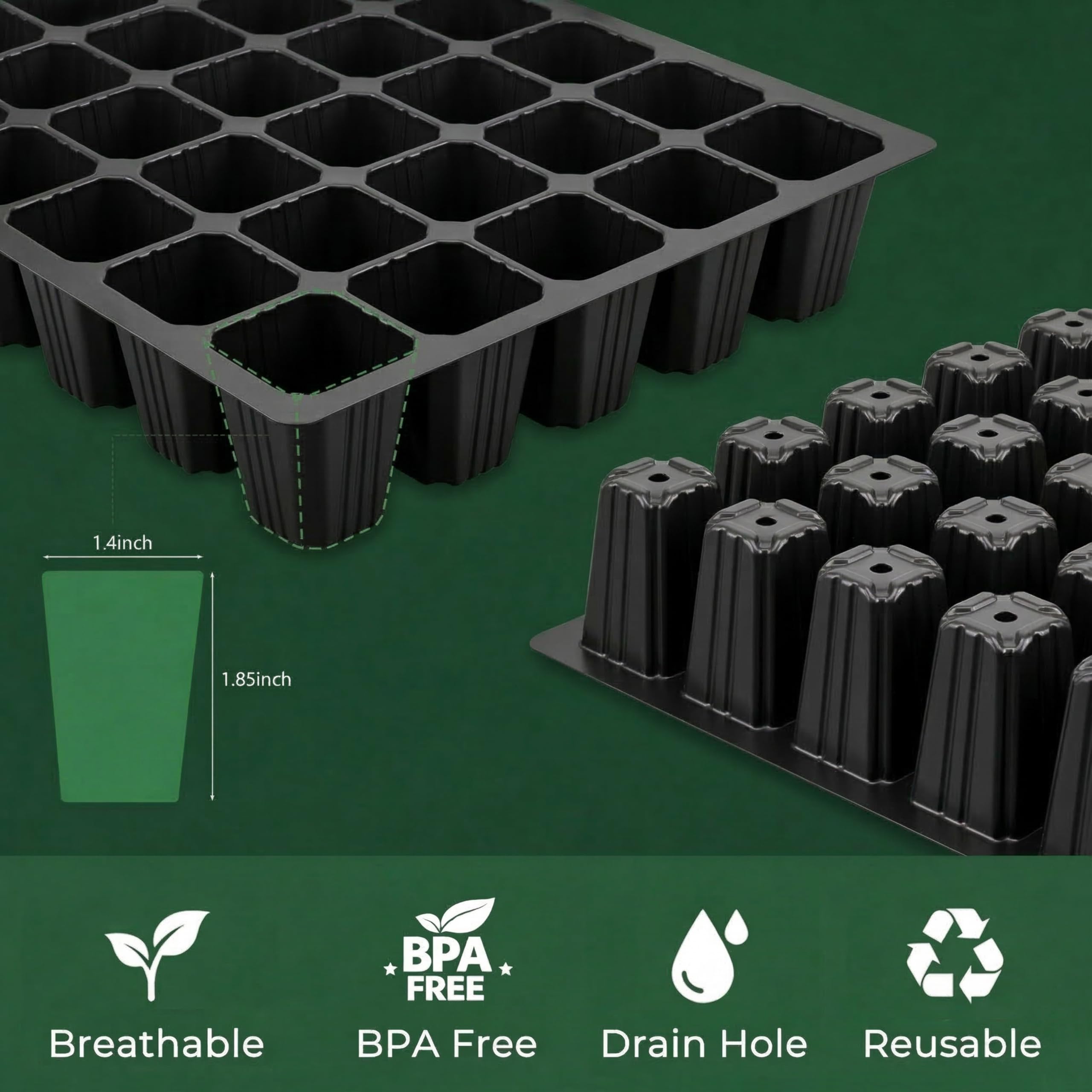 Gardzen Set di 10 propagatori da giardino, vassoi per sementi a 400 celle con cupola e base, 38,1 x 22,9 cm (40 celle per vassoio), nero, interno, rettangolare