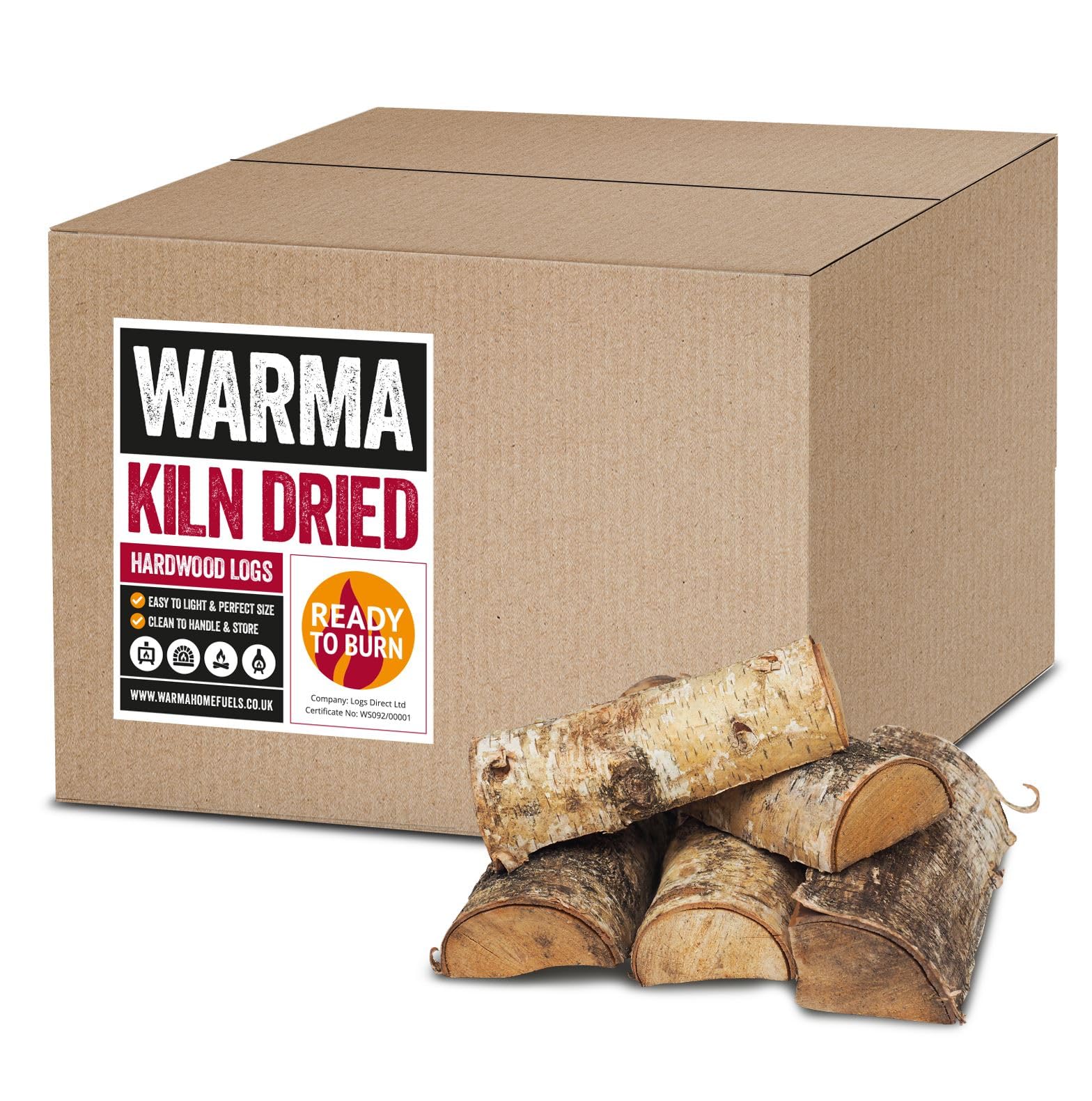1 x Warma 23L Log Box Silver Birch Hardwood Kiln Dried Firewood Logs - Wood Burners Stoves Open Fire Pits Camp Fires & Chimeneas - Hand Packed & Recycled Packaging - Under 20% Moisture