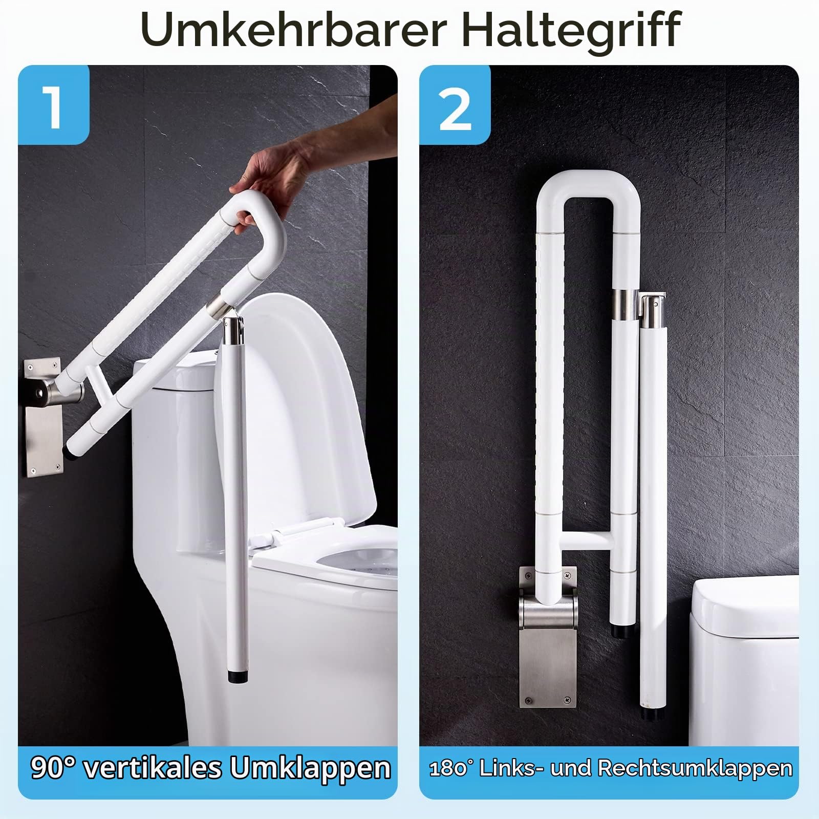 modunful Upgraded Handicap Grab Bars für Badezimmer, Flip Up Toilette - Schienen für ältere Menschen für die Wand, Anti-Rutsch-Griff Bar für die Toilette, leuchtet in der Nacht 60cm