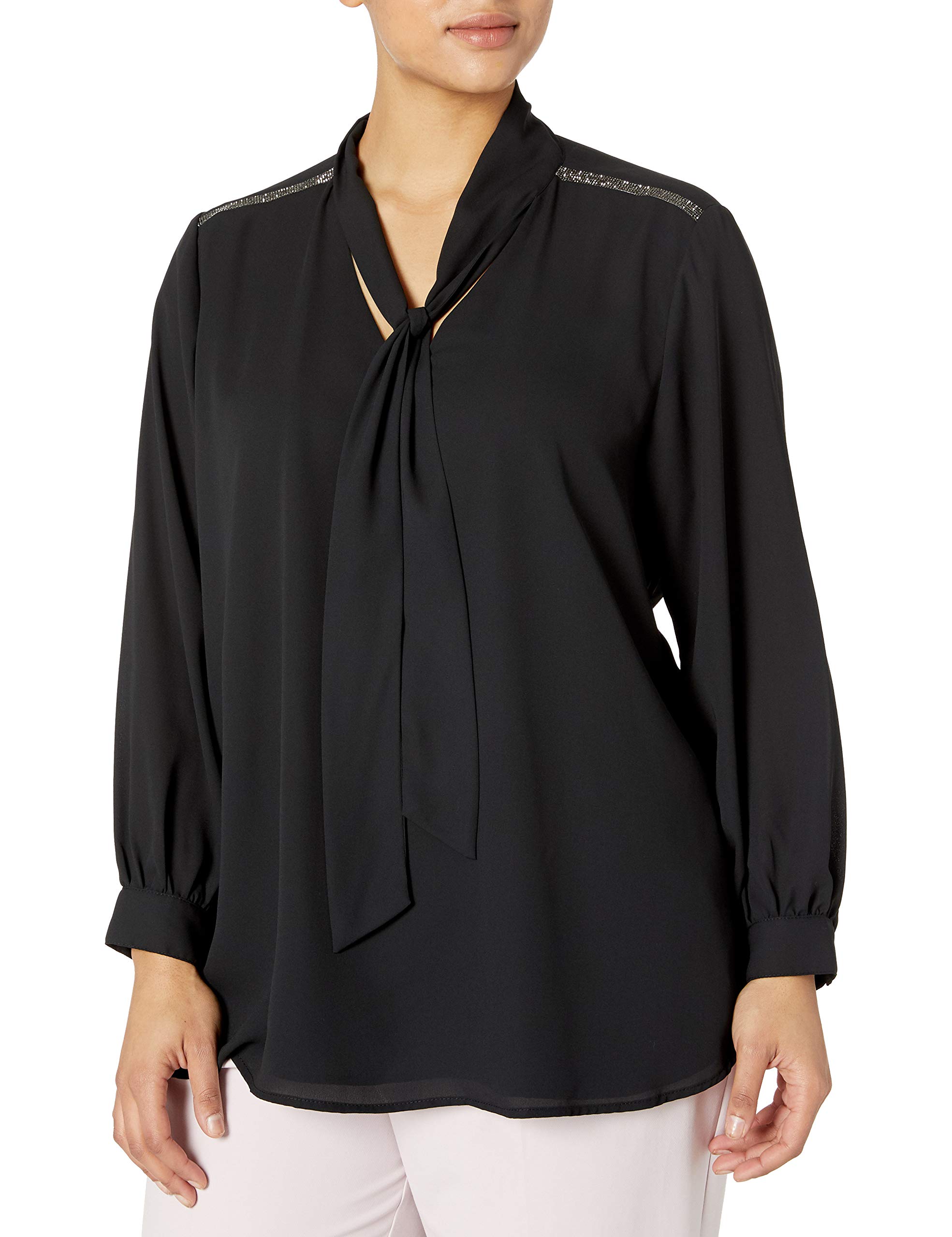 Karen Kane womens SPARKLE TIE-NECK TOP Blouse