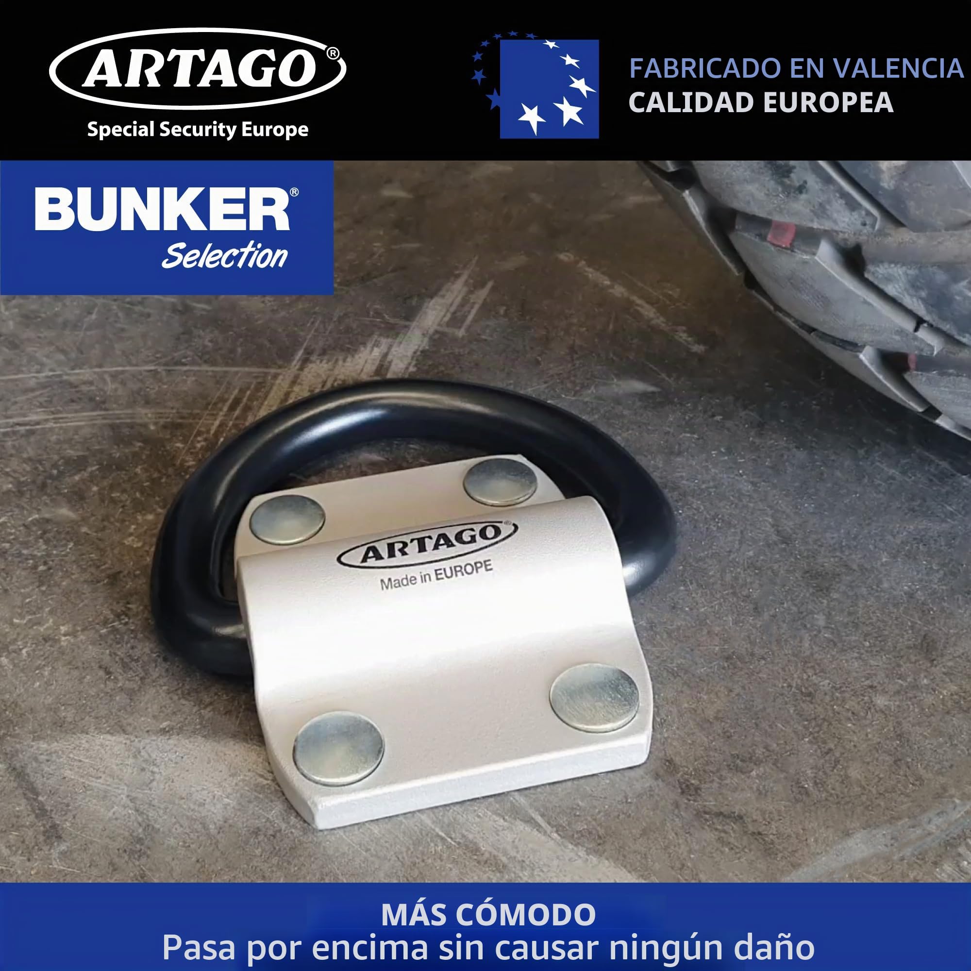 Artago 60 Anclaje Suelo Pared XXL Alta Gama con Anilla Basculante de ø20mm, Acero Máxima Resistencia y Tacos Más Profundos Blindados, Antirrobo Seguridad Universal para Anclar Moto Garaje Parking