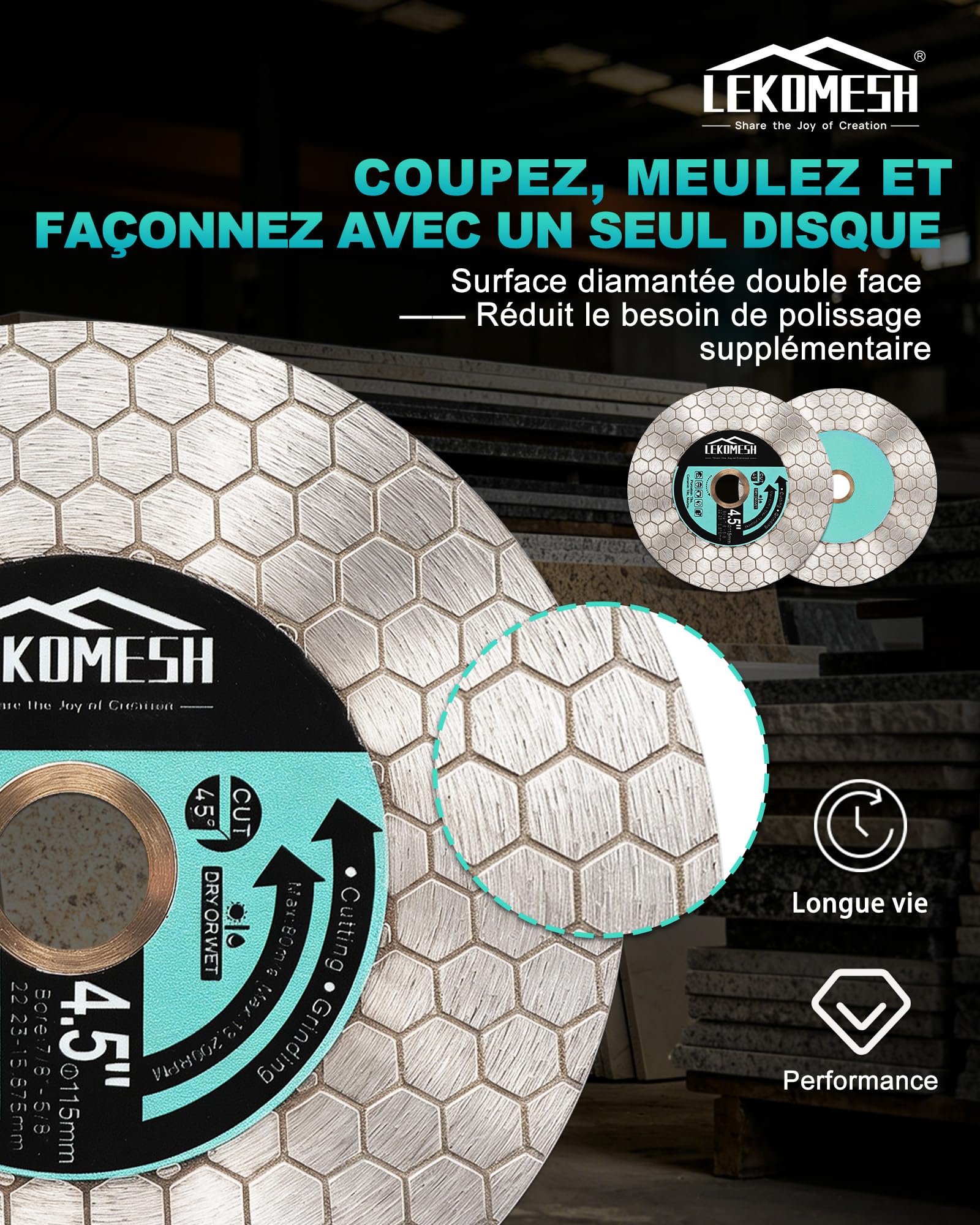 Disque Diamant Carrelage 125mm LEKOMESH - Lame de Scie Diamant Extra Fin Lame Diamantée à Tronçonner Ceramique,Tuiles,Marbre,Granit,Pierre Artificielle,Filetage M14