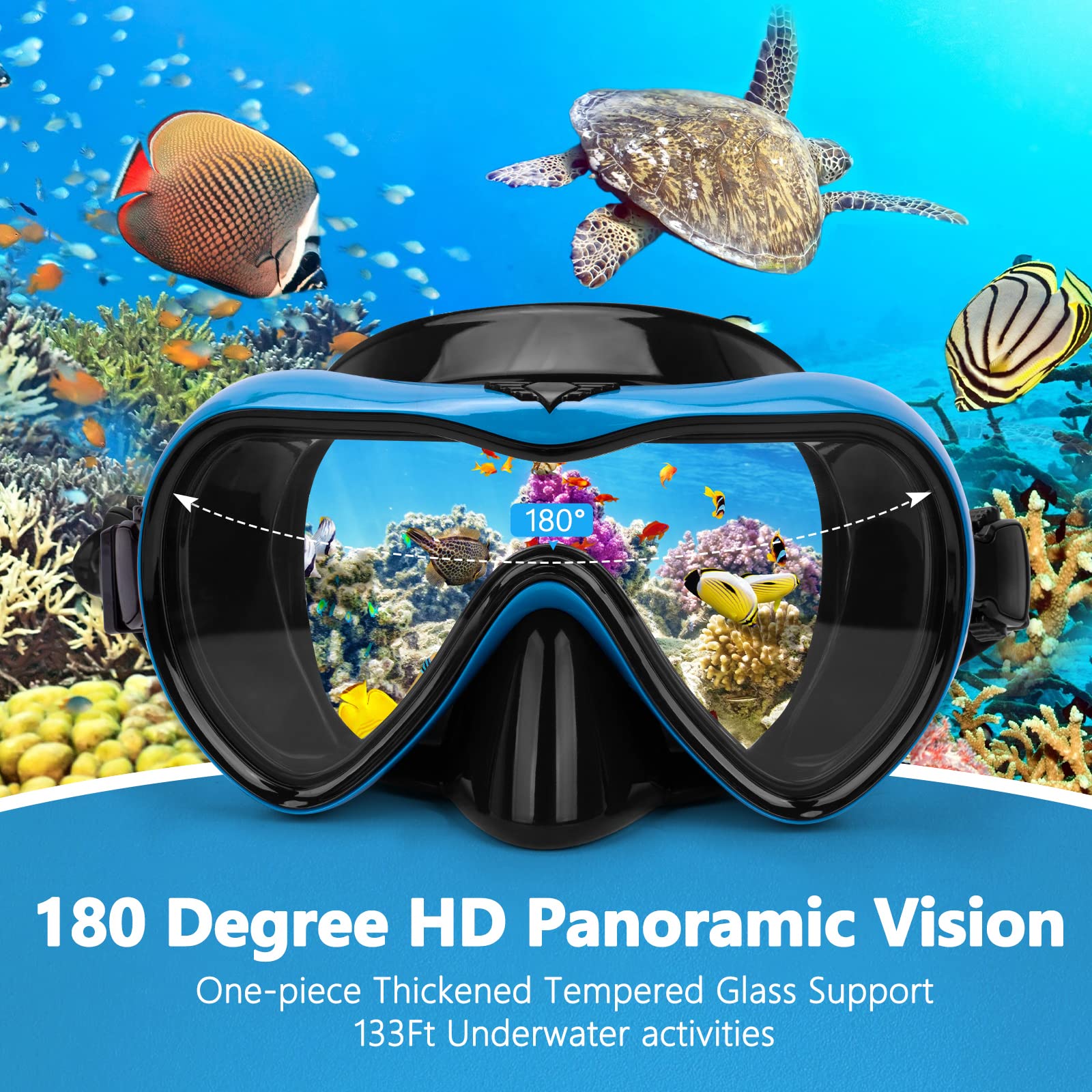 Gafas de natación, gafas de buceo antivaho con cubierta para la nariz, máscara de buceo de silicona antifugas para adultos, máscara de natación de vidrio templado HD de 180 grados para esnórquel con