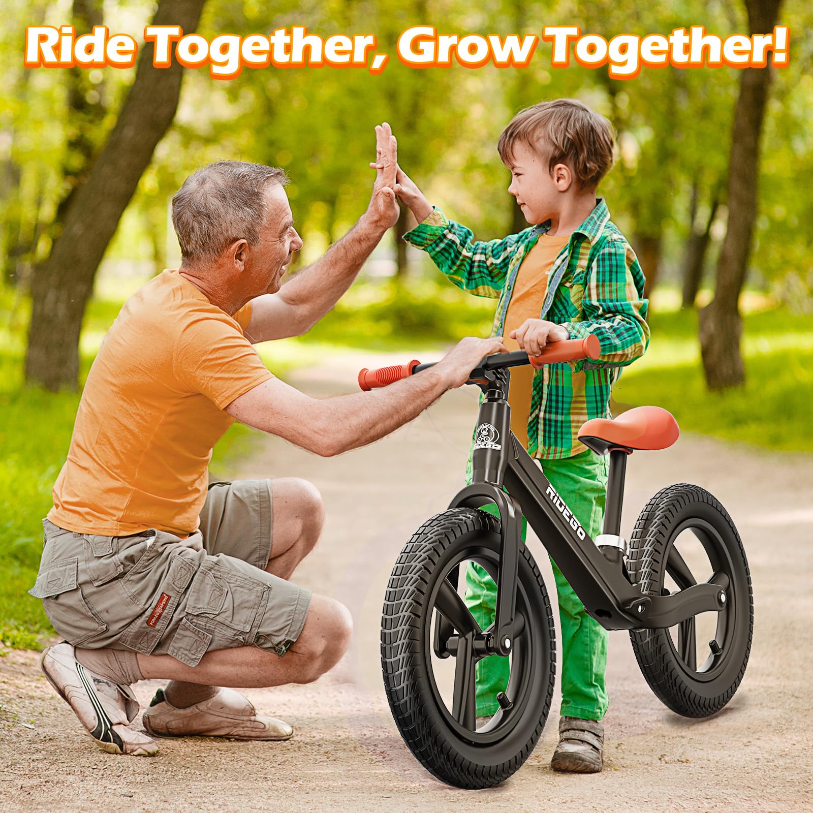 Ridego 12 or 14 Inch Balance Bike for Kids 2-6 Year Old,Lightweight Kids Bike with Adjustable Seat, Push Bicycle with Air Rubber Tires，Ride-on Toys Birthday Gift