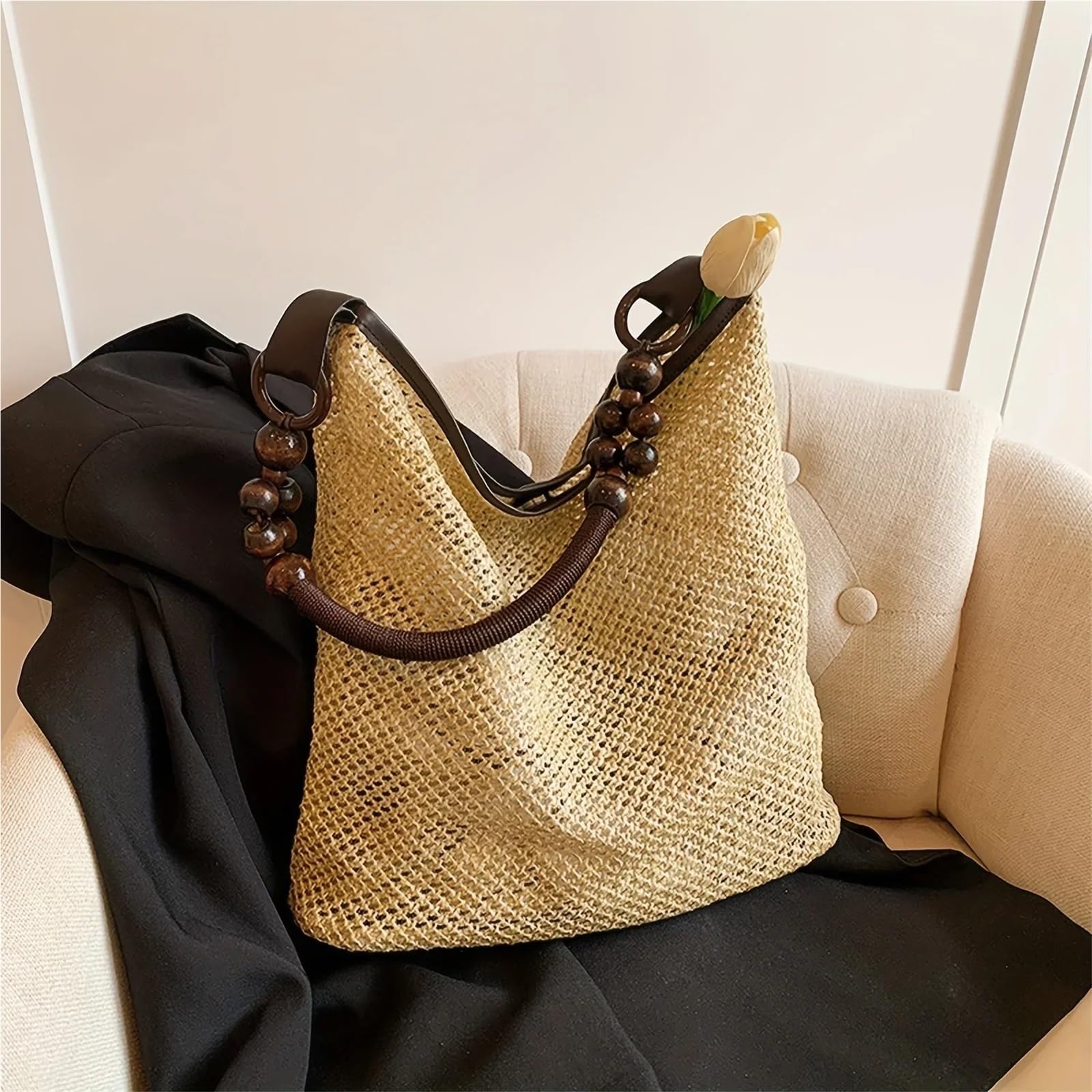 MRKU Asa de Madera para Bolso, Accesorios para Bolsos, Manualidades, Bricolaje, 2 Piezas, Correa de Repuesto rústica en Forma de U con Cuentas para Ganchillo para proyectos