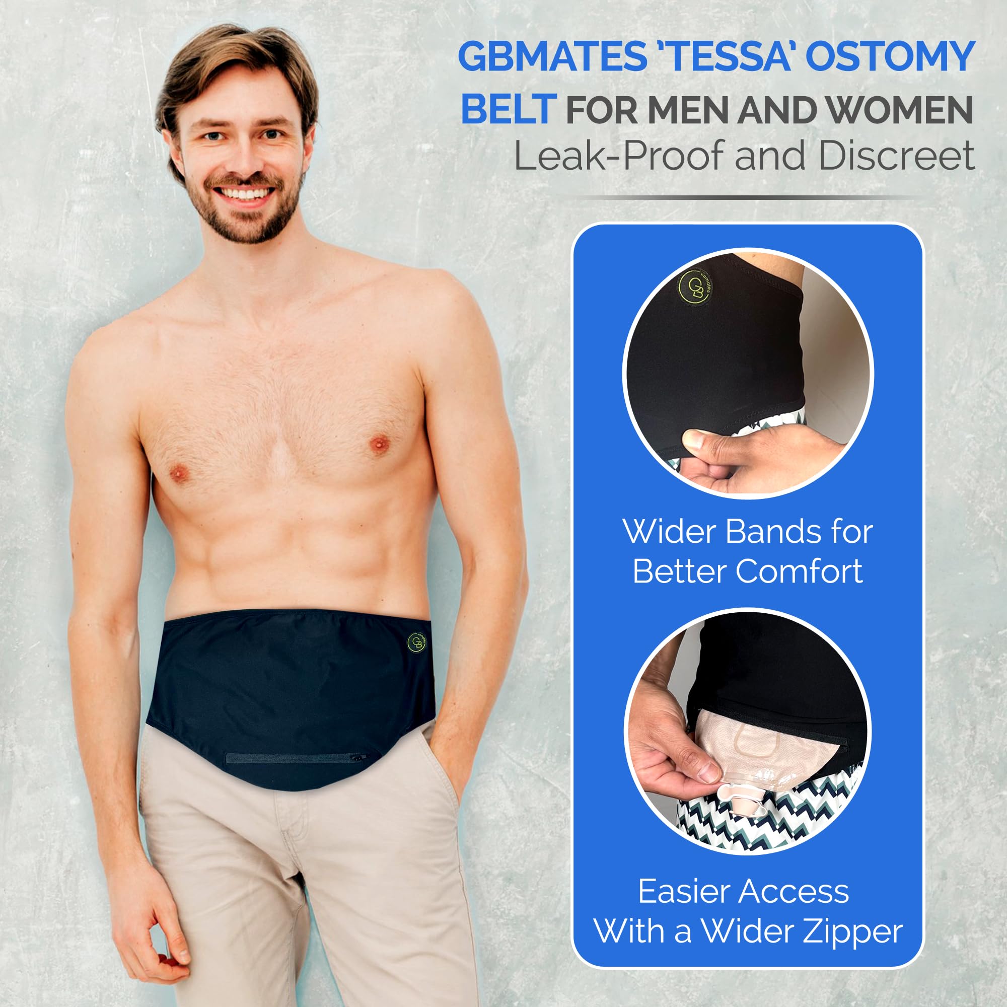 'Tessa' Ostomy Belt Grey– Premium Comfort Ostomy Bag Covers, Breathable Stretchy Fabric, Colostomy Bag Covers for Men & Women (S)