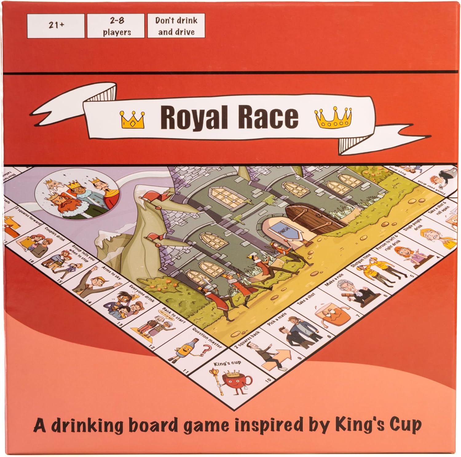 Board Game - Inspired by Drinking Game King's Cup - 30+ Unique Prompts - Fun and Easy to Understand - Ideal for Any Adult Groups 2-8 Players