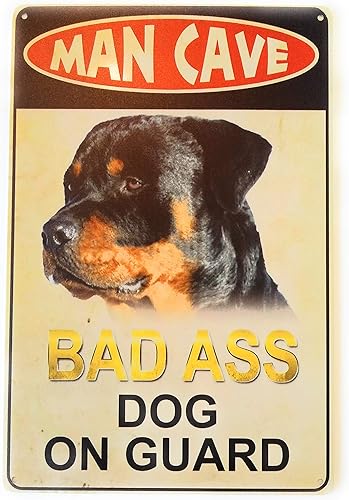 Miniatura 3 de Letrero de hojalata con texto en inglés "Warning Bad Ass Dog On Duty", diseño de perro rottweiler, divertido letrero de hojalata para perros de