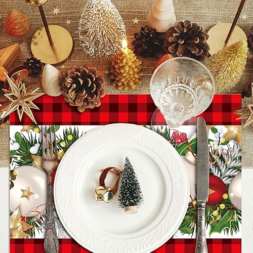 Miniatura 4 de Fulmoon 50 manteles individuales de papel de Navidad de 12 x 16 pulgadas, desechables, manteles individuales decorativos de Navidad, a cuadros,