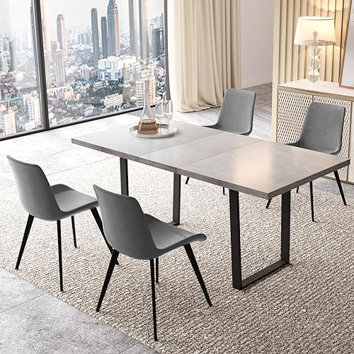 Miniatura 30 de Combinación de mesa de comedor y silla moderna extensible de 63 a 79 pulgadas, juego de mesa de comedor familiar de 6/8 personas, tablero de mesa de