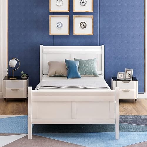 Miniatura 11 de Harper & Bright Designs Base de cama de madera tamaño Queen con cabecero y estribo, cama Queen con soporte de listones de madera para niños, Blanco