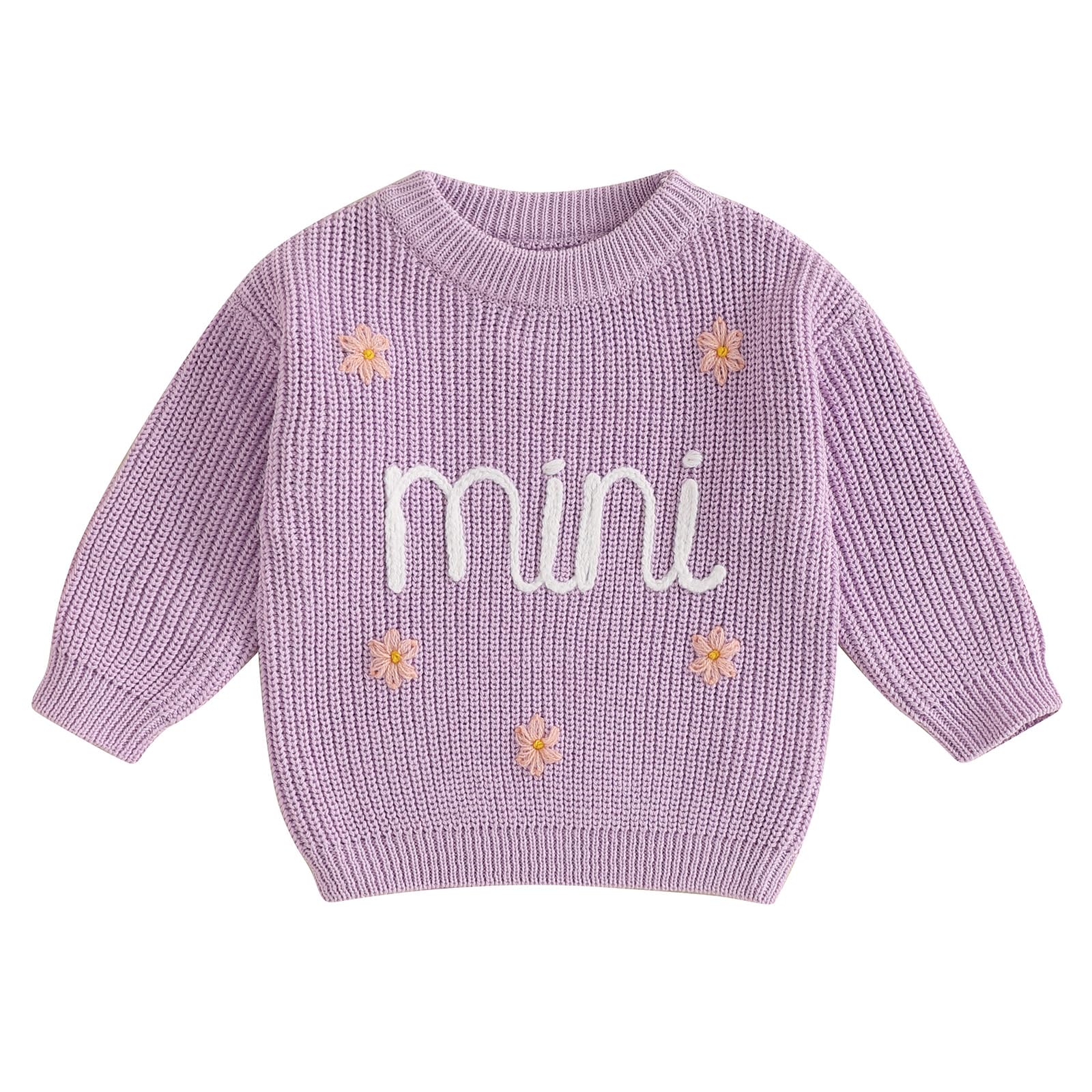 Baby Girl Sweater, Long Sleeve Crew Neck Letters Flower Winter Warm Knit Pullover Sweater Infant Clothes (Purple, 6-9 Months)