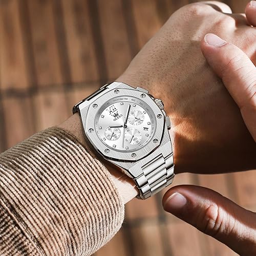 Miniatura 8 de OLEVS Reloj de acero inoxidable para hombre, octogonal de tres manecillas, de cuarzo, analógico, de lujo, fácil de leer, calendario, fecha,