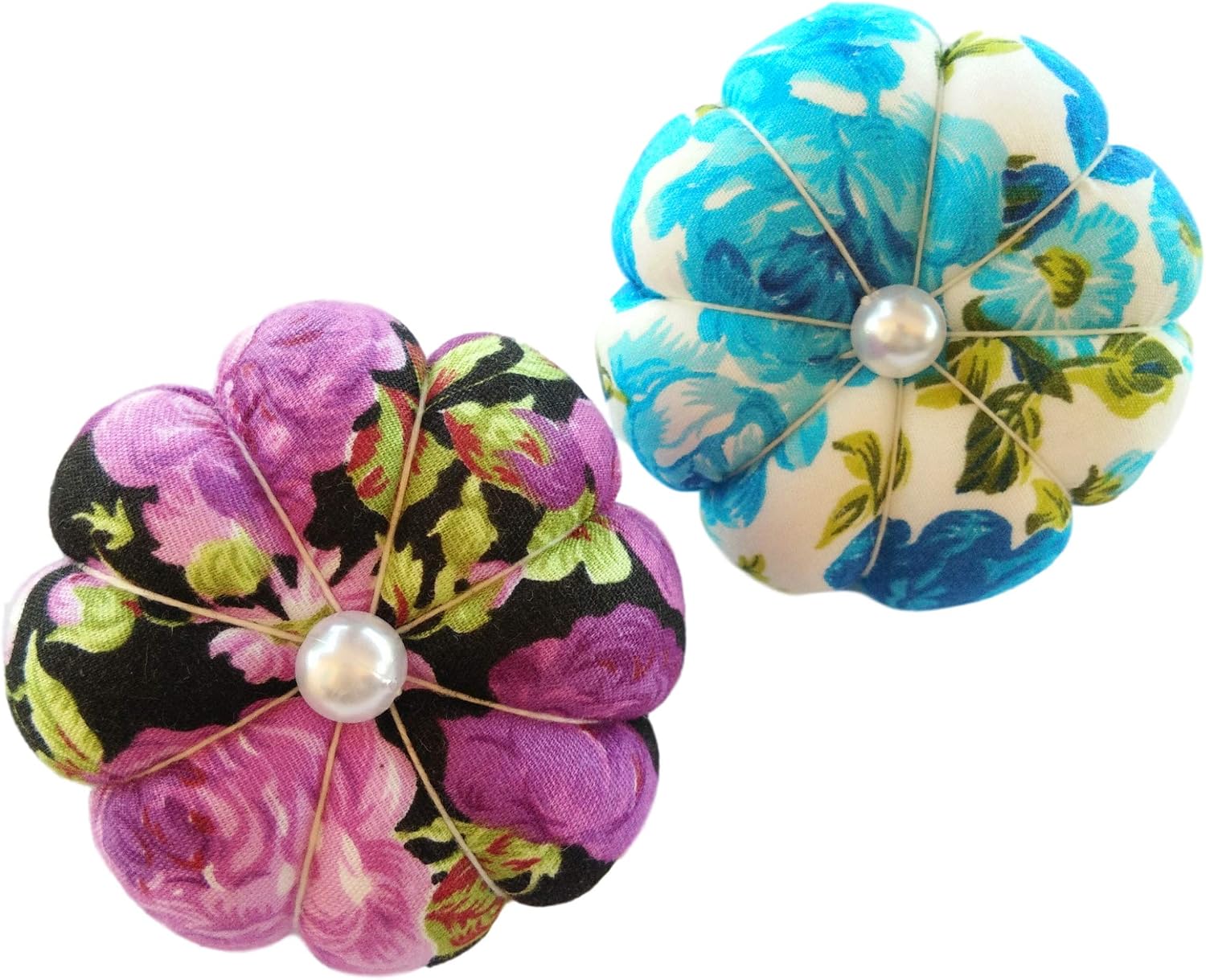 CUSHYSTORE 2X Floral Small Wrist Pin Needle Cushion Pincushion Sewing with Adjustable Elastic Strap for All Wrist Sizes (Orange + Pink)