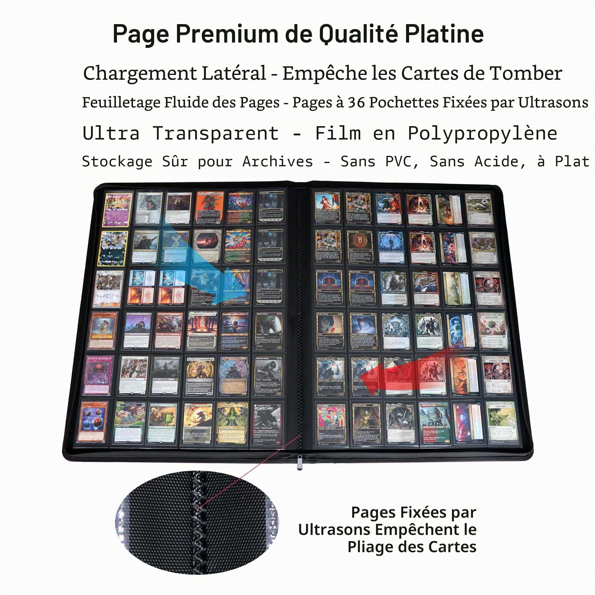 Rayvol UltraSonic-362304 Classeur à cartes à collectionner avec 2 300 pochettes à 36 pochettes et plus de 2 000 anneaux Blanc | Peut contenir jusqu'à 2 300 cartes à collectionner standard avec 36 poches latérales par page et fermeture éclair sécurisée