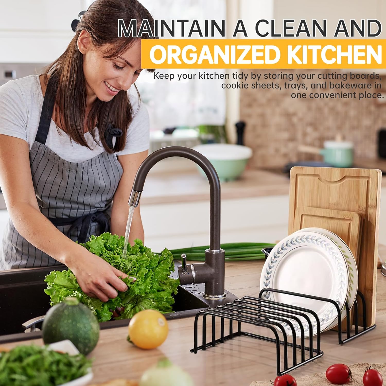 Kitchen Cutting Board Organizer Rack, 5-Slot Storage Holder for Boards, Bakeware, Cookie Sheets (1pc Black) - Image 7