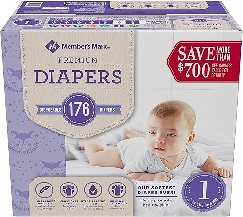 Member's Mark Premium Pañales para bebé, talla 1 (8-14 libras), 176 unidades
