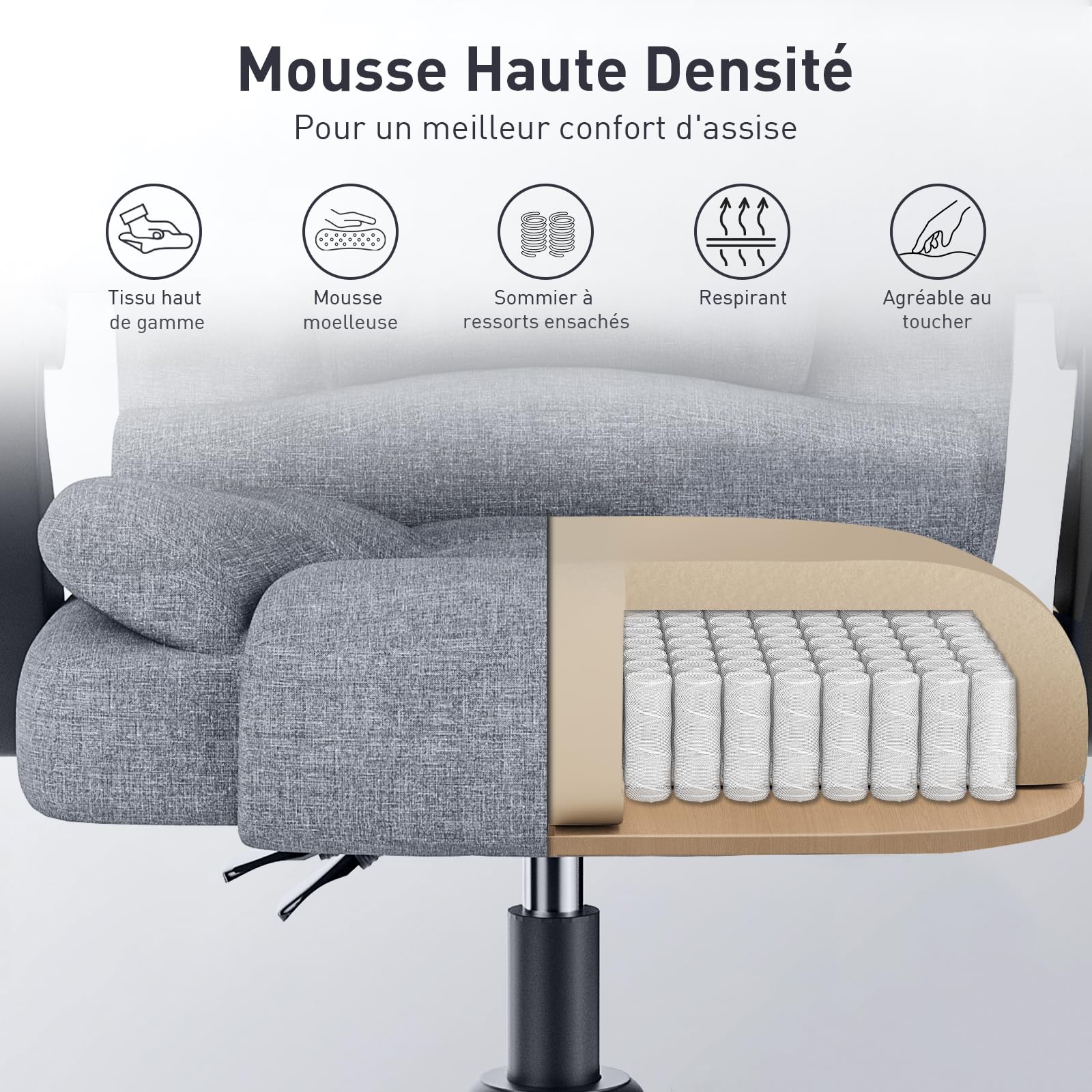 rattantree Fauteuil de Bureau, Siège de Bureau avec Large Assise rembourrée