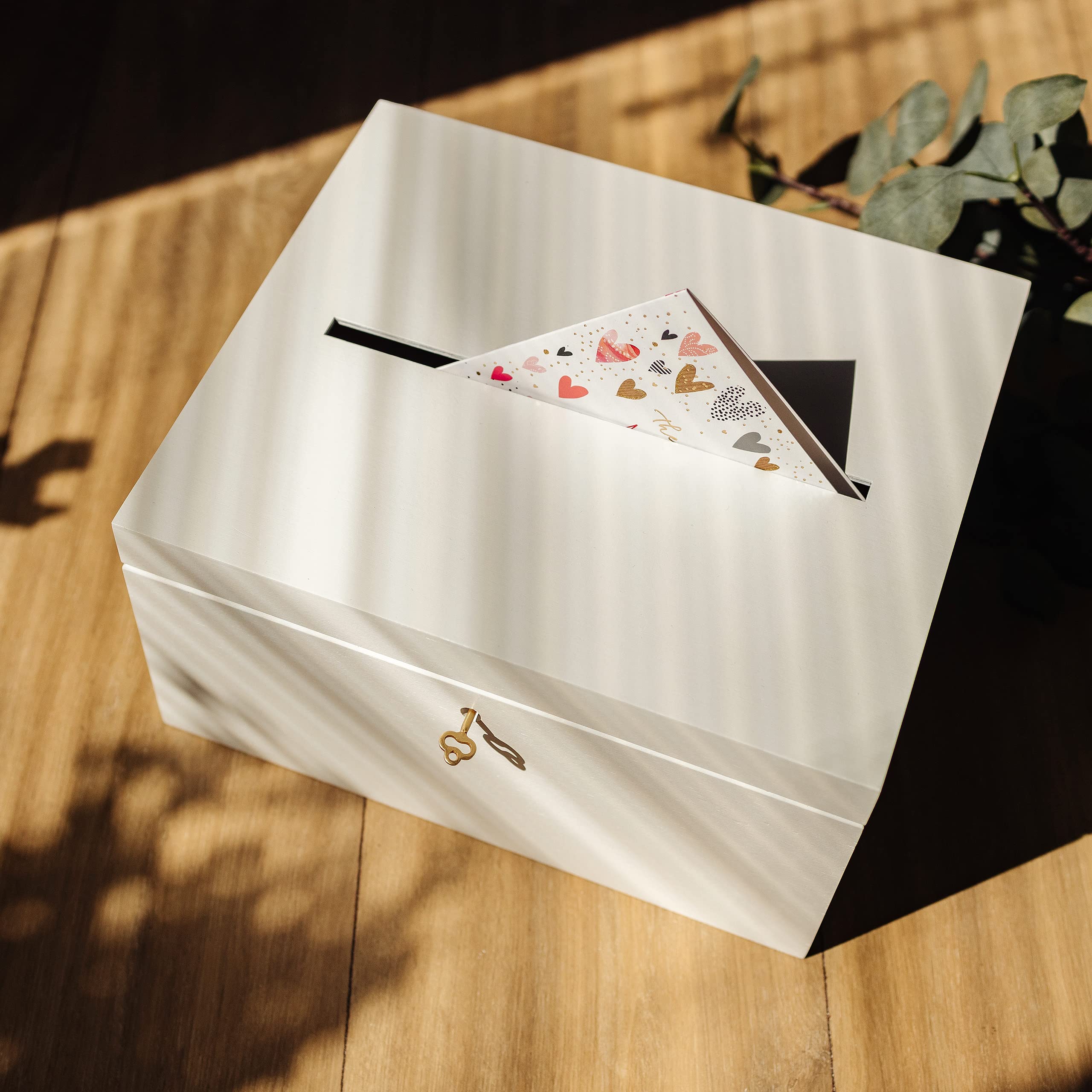 Creative Deco Scatola Porta Buste Matrimonio in Legno Bianca | 29 x 25 x 15 cm | Salvadanaio in Legno Grande, Wedding Post Box con Serratura e Chiave | Porta Carte per Offerte e Biglietti