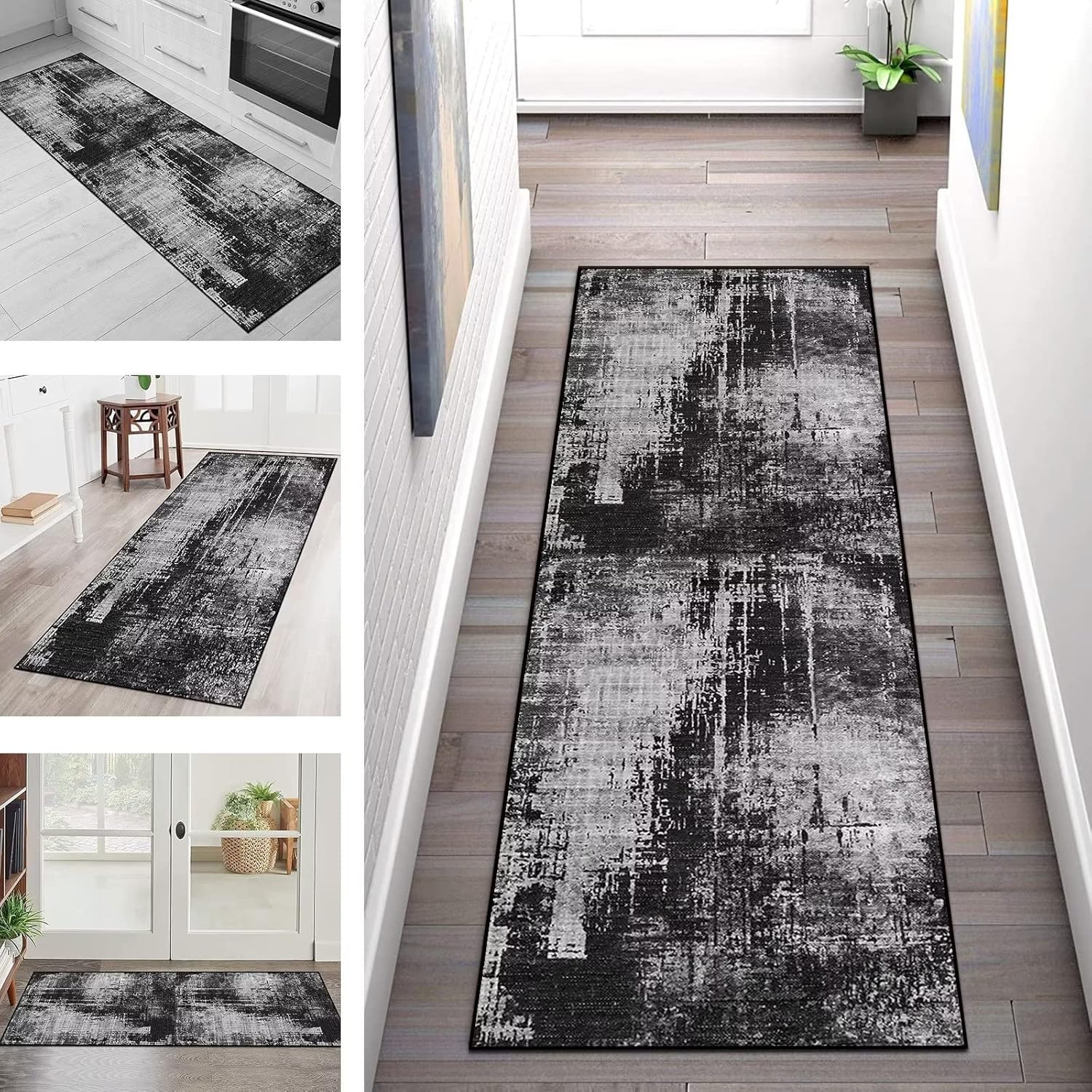 Carpet Runners for Hallways Long NonSlip Washable Grey Black 50X150CM Runner Rug Hallway
