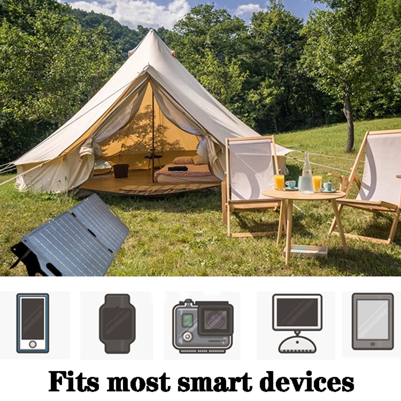 Chargeur solaire monocristallin pliable 50 W avec ports USB et CC pour smartphones, idéal pour les besoins d'alimentation en extérieur et domestique