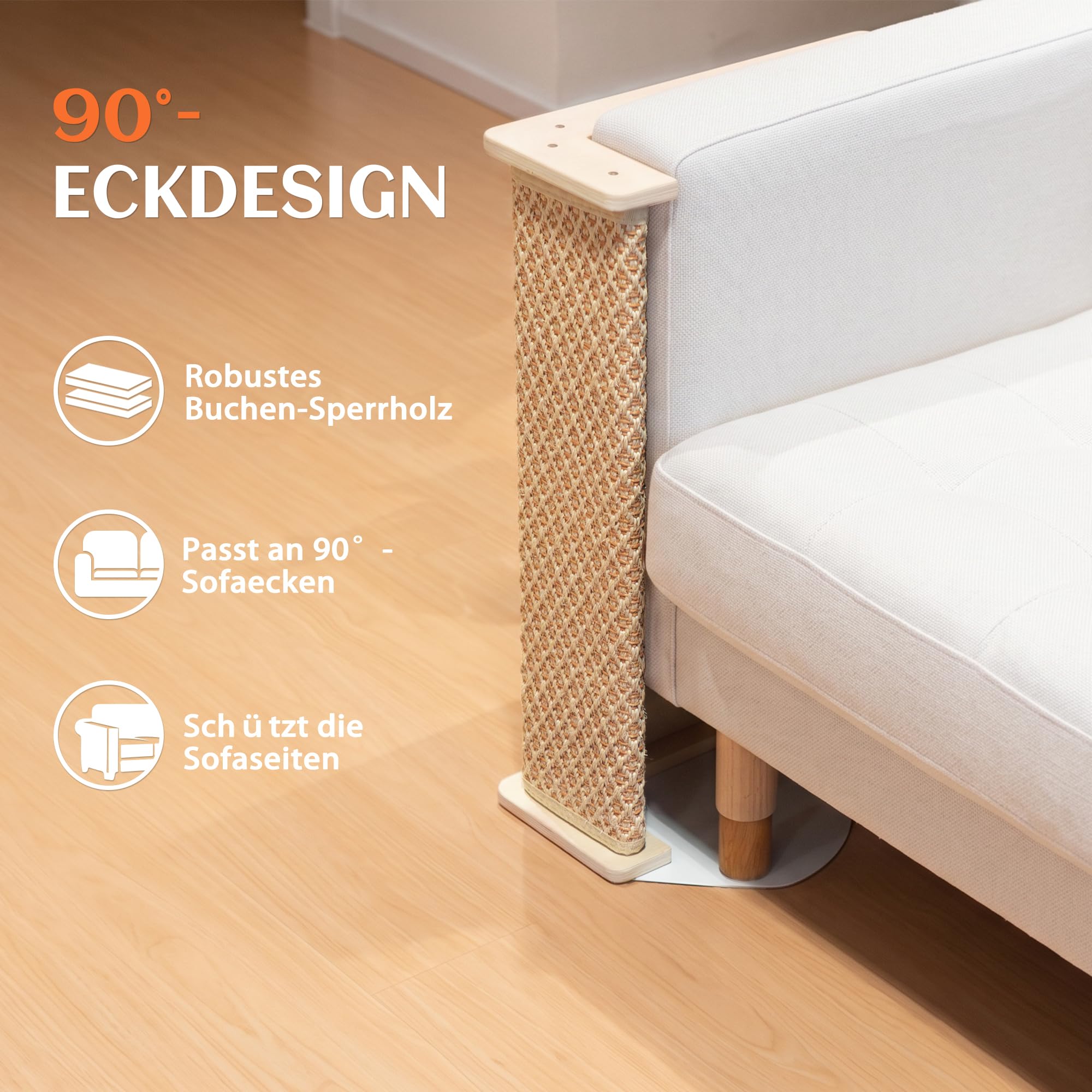 PETKARAY Katzen Kratzbrett Sofa Ecke Groß, 61 cm Sisal Kratzmatte, Erweiterter Kratzschutz für Couch & Möbel, Breiter Kratzschutz für Katzen, Möbelschutz Kratzbrett Indoor