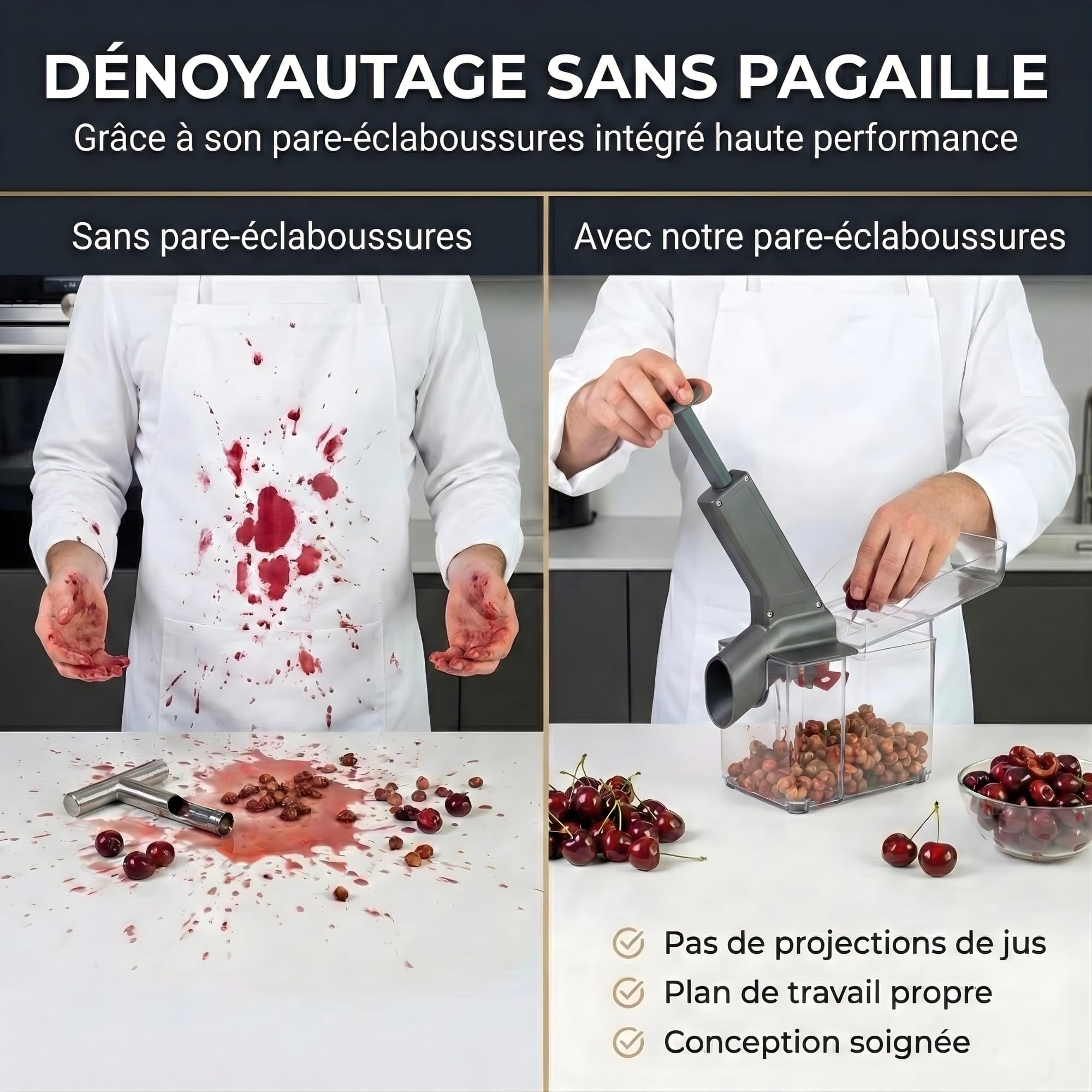 Dénoyauteur de cerises Thiru Premium - grande capacité de dénoyautage - pour cerises fraîches, en conserve, surgelées - avec protection anti-éclaboussures - Made in Germany