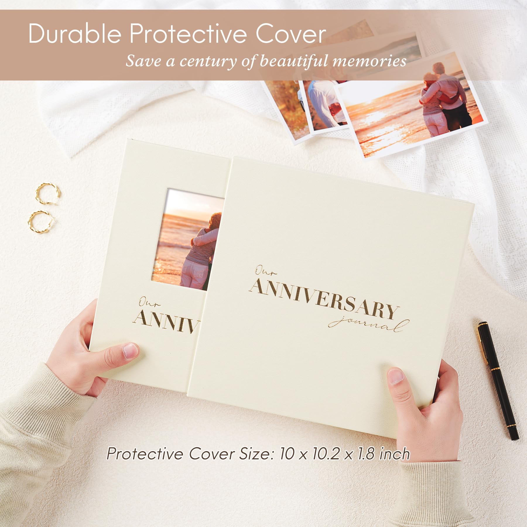 Rseozr Wedding Anniversary Journal Book for Couples - Linen Memory Scrapbook Album for 1st to 70th Anniversaries Marriage Keepsake Notebook for Newlywed Marriage (Beige, 186 Pages)