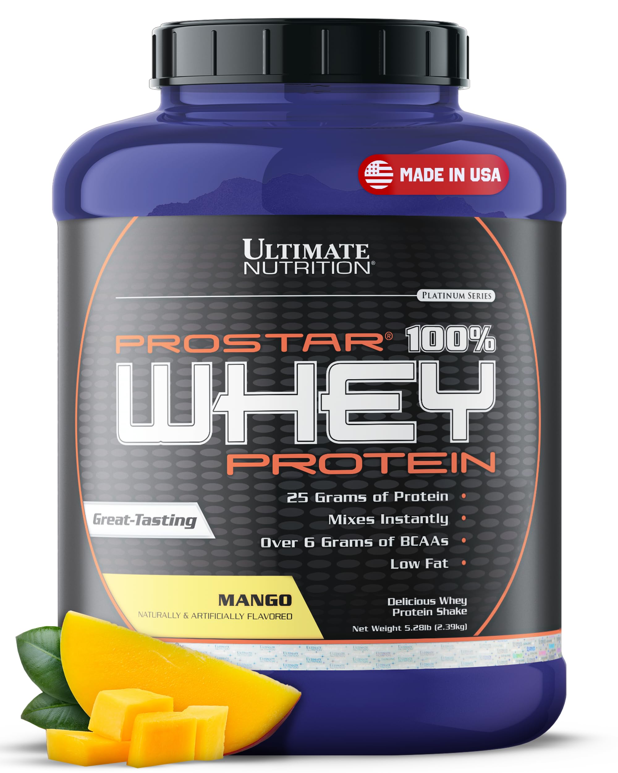 Prostar Whey Protein Powder of Isolate Concentrate Peptides Blend – Low Carb and Sodium, Keto Friendly, 25 Grams of Protein and 6 Grams of BCAAs - 80 Servings, Mango, 5.28 Pounds