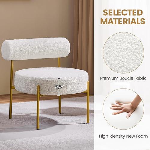 Miniatura 6 de Yaheetech Boucle - Silla decorativa moderna, muebles creativos copetudos, acogedora silla de barril de sherpa con patas doradas, silla de club para