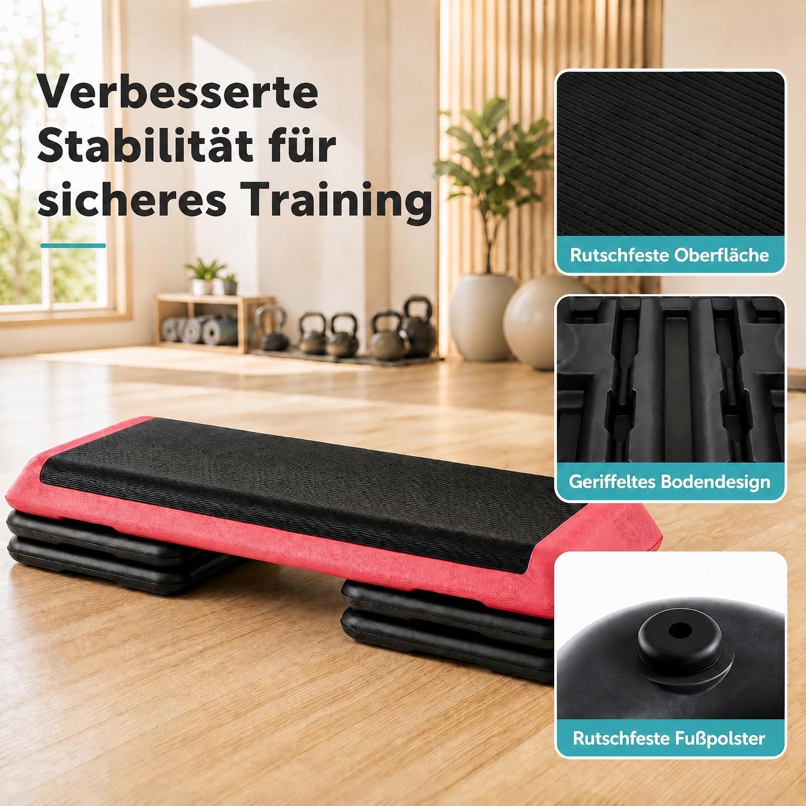 GYMAX Steppbrett Professional, 3 - Fach höhenverstellbar | Aerobic Stepper mit rutschfester Oberfläche, 150 kg belastbar, Fitness Stepper für Büro, Zuhause & Fitnessstudio