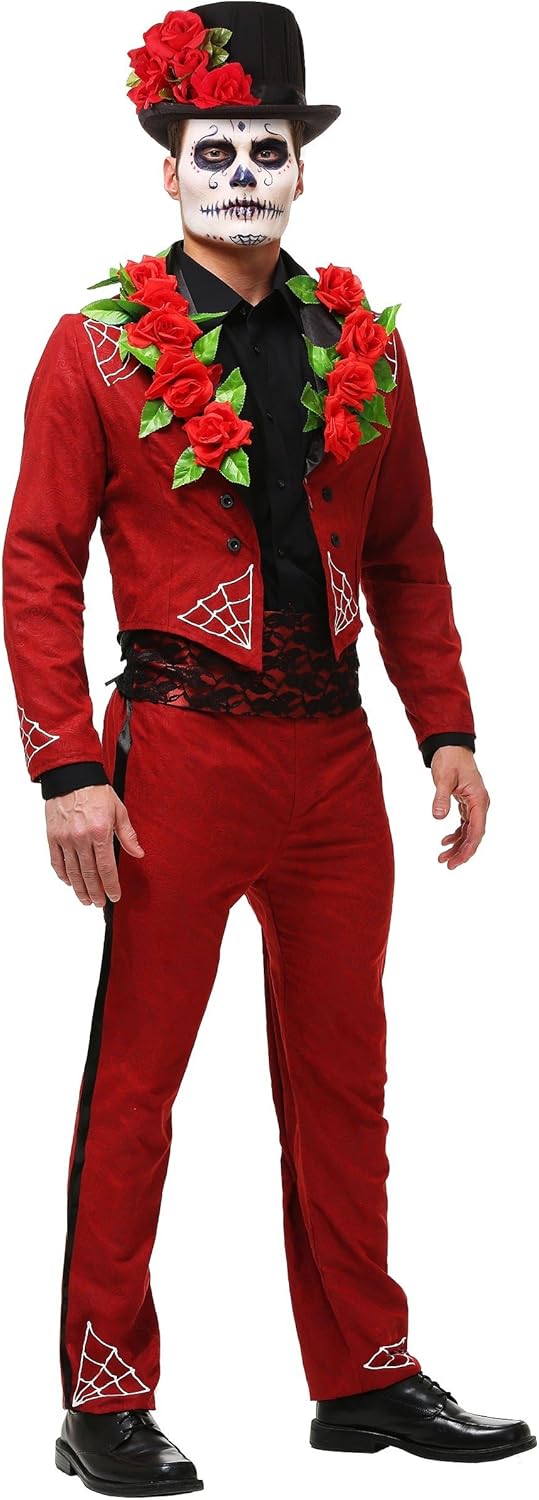 Disfraz de día de los muertos de ante sintético para el día de los muertos