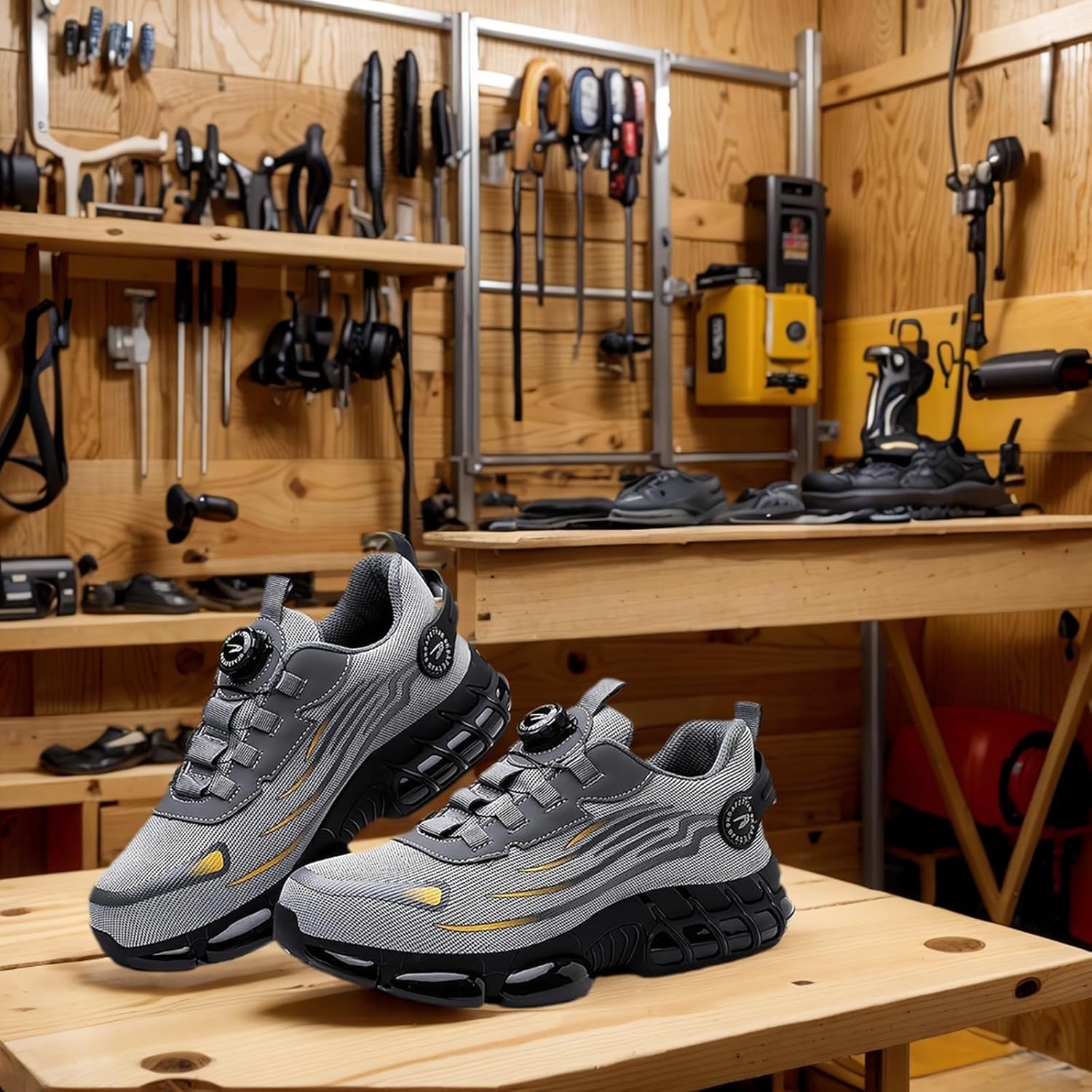 Steel Toe Shoes for Men Women Safety Work Shoes with Cushioned Sole Lightweight Breathable Slip-on Safety Sneakers Industrial Construction Non-Slip Work Footwear Black