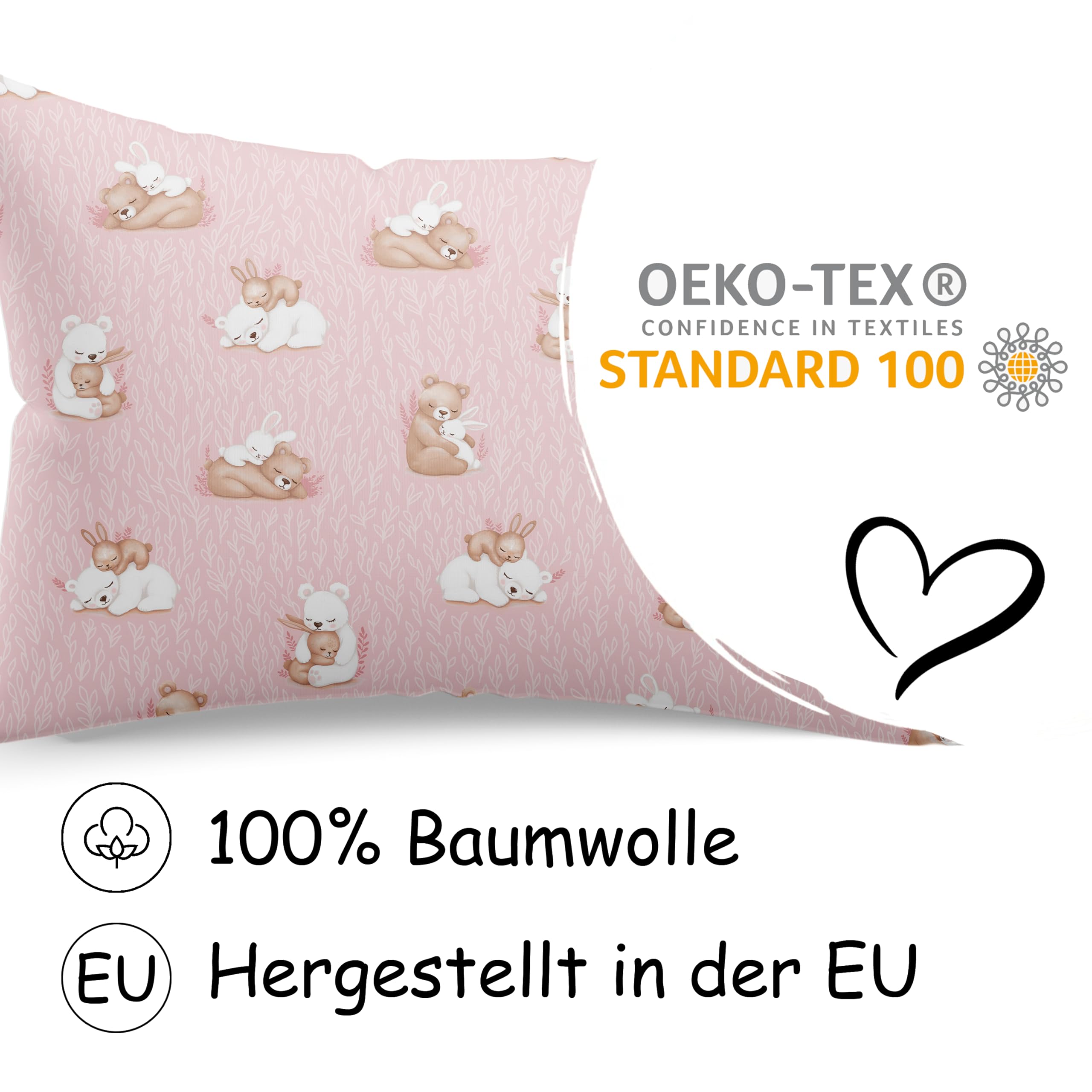 PinkZebra Funda de almohada de 30 x 50 cm, funda de almohada de 100% algodón, funda de almohada con certificado Öko-Tex Standard 100, funda con cremallera, fabricada en la UE, animales soñadores