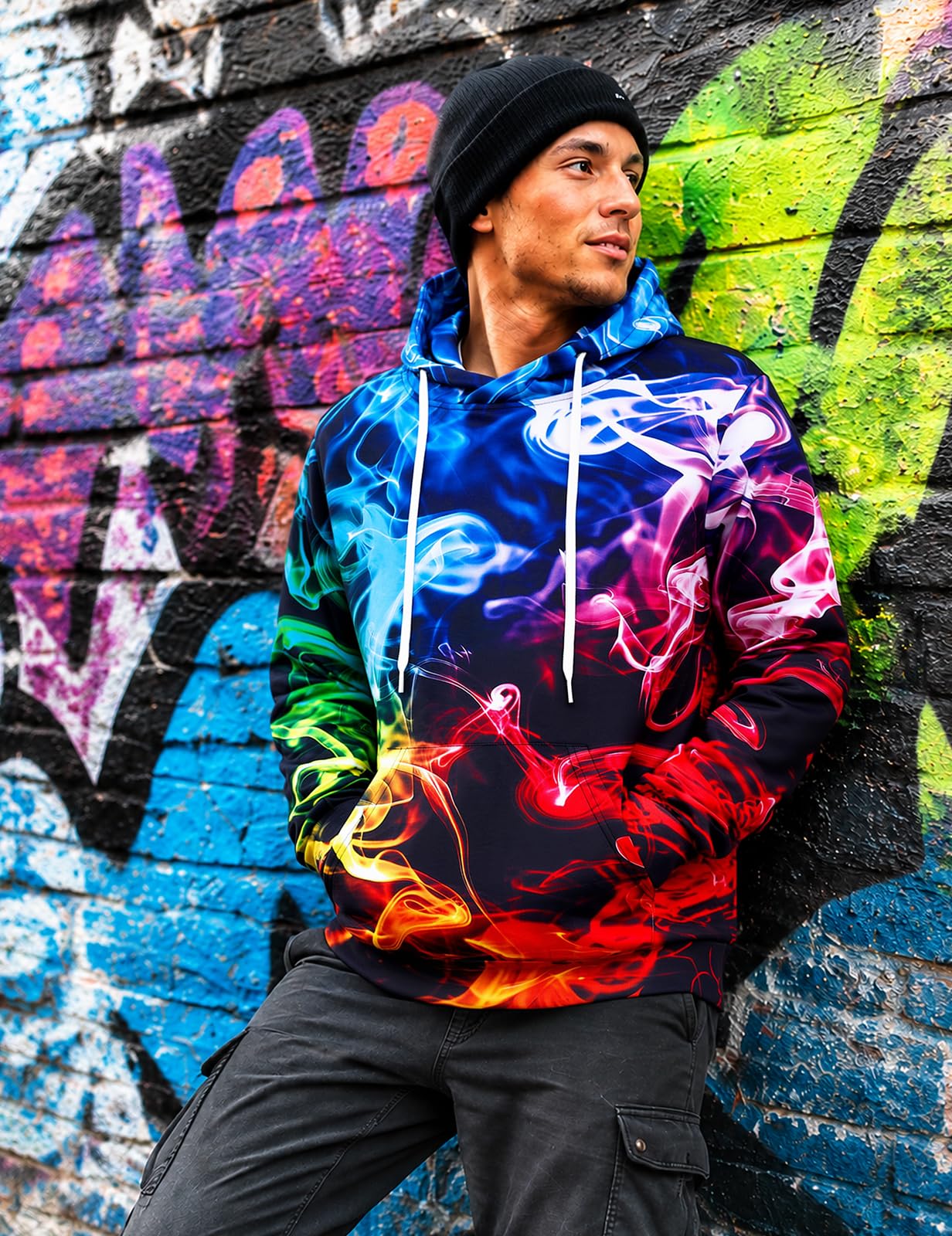 RAISEVERN Felpe con cappuccio da uomo e donna con grafica 3D in pile pullover novità divertente felpa con cappuccio con tasche