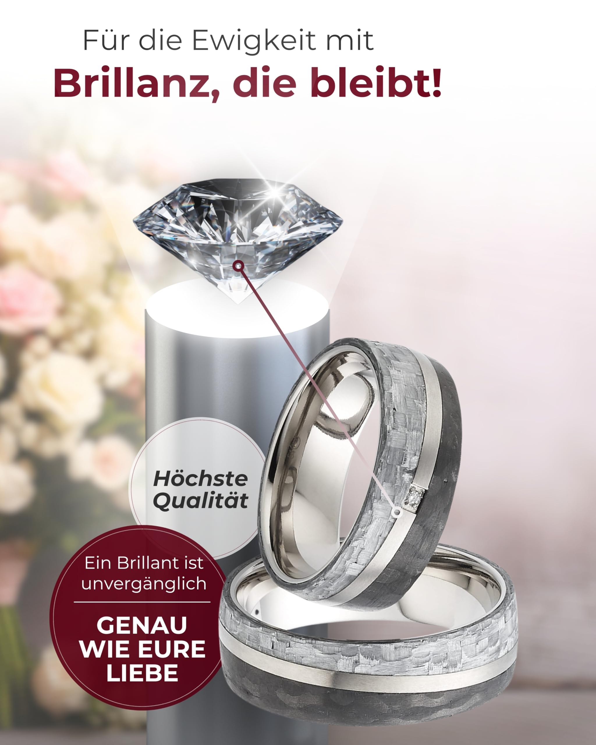 123traumringe Eheringe Set in Carbon & Titan I Partnerringe mit Brillant & Etui I Gravierbare Eheringe mit Ringgröße 50-74I Hochwertige Verlobungsringe in 7 mm Breite & 2 mm Stärke I S86