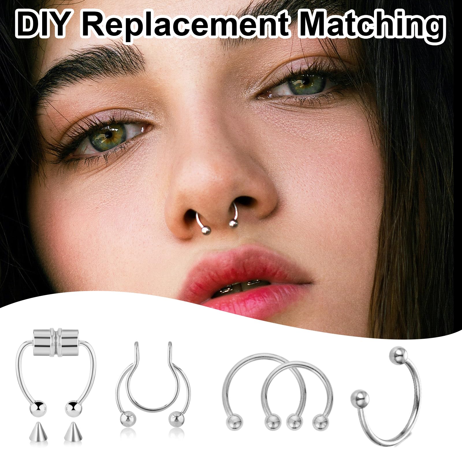 Yolev 18 szt. wymiennych kuleczek do piercingu, srebrne części zamienne do gwintowanej biżuterii piercing (14G 8 mm 6 mm 5 mm)