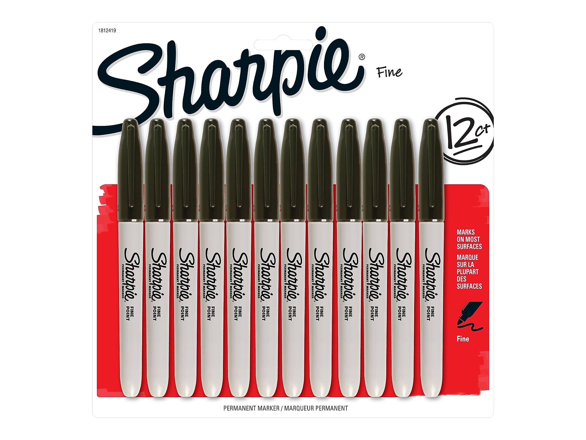Sharpie Permanent Markers Fine Point Black 12 Count Proudly Permanent Ink Intensely Brilliant Colors