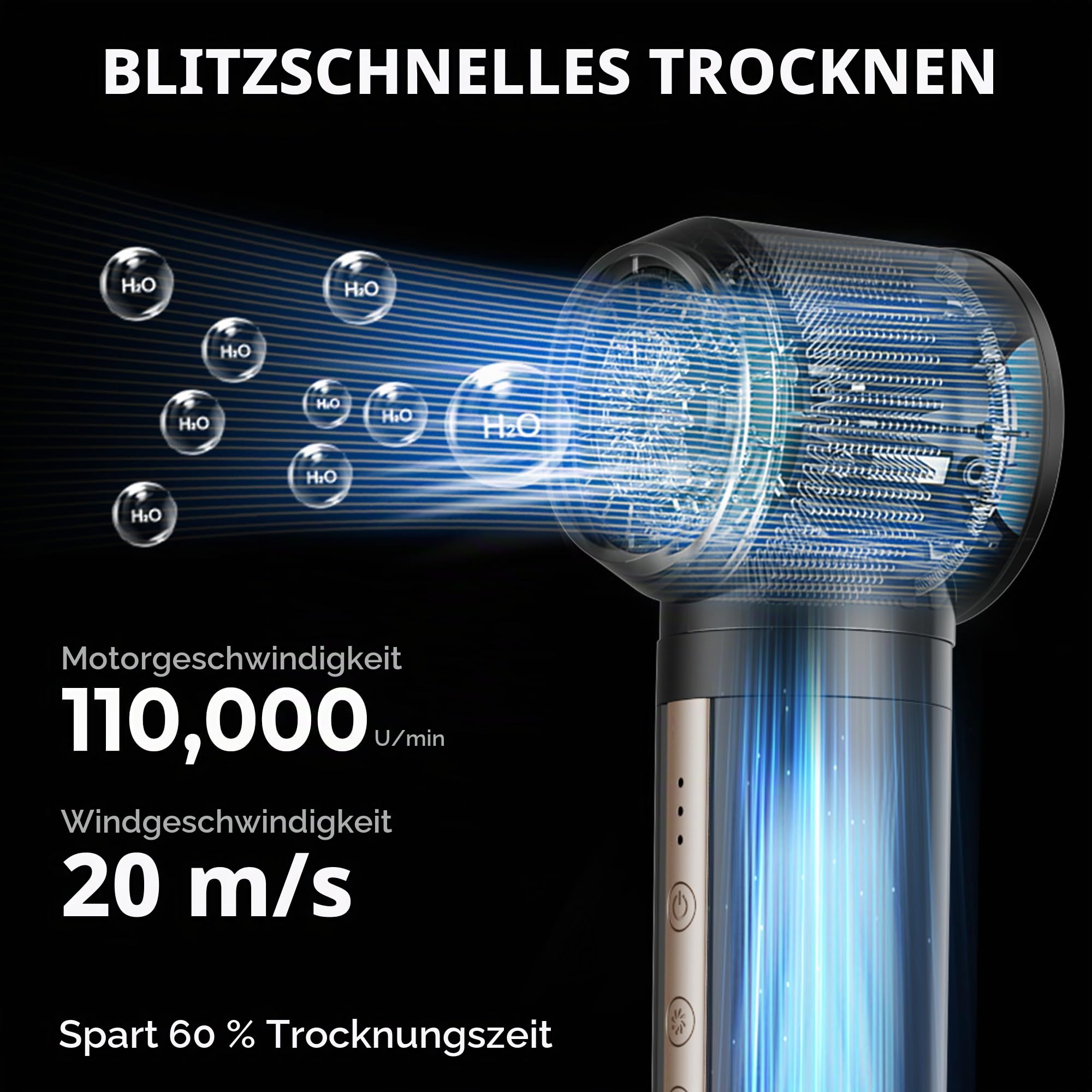 Neueste 6 in 1 Hairstyler set, Pro Airstyler 1400w Ionen Föhn, 110000 U/Min Auto Multi-Funktions-Lockenstab, Professioneller Warmluftbürste, Haarstyler für Volumisieren, Glätteisen, Locken und Föhnen