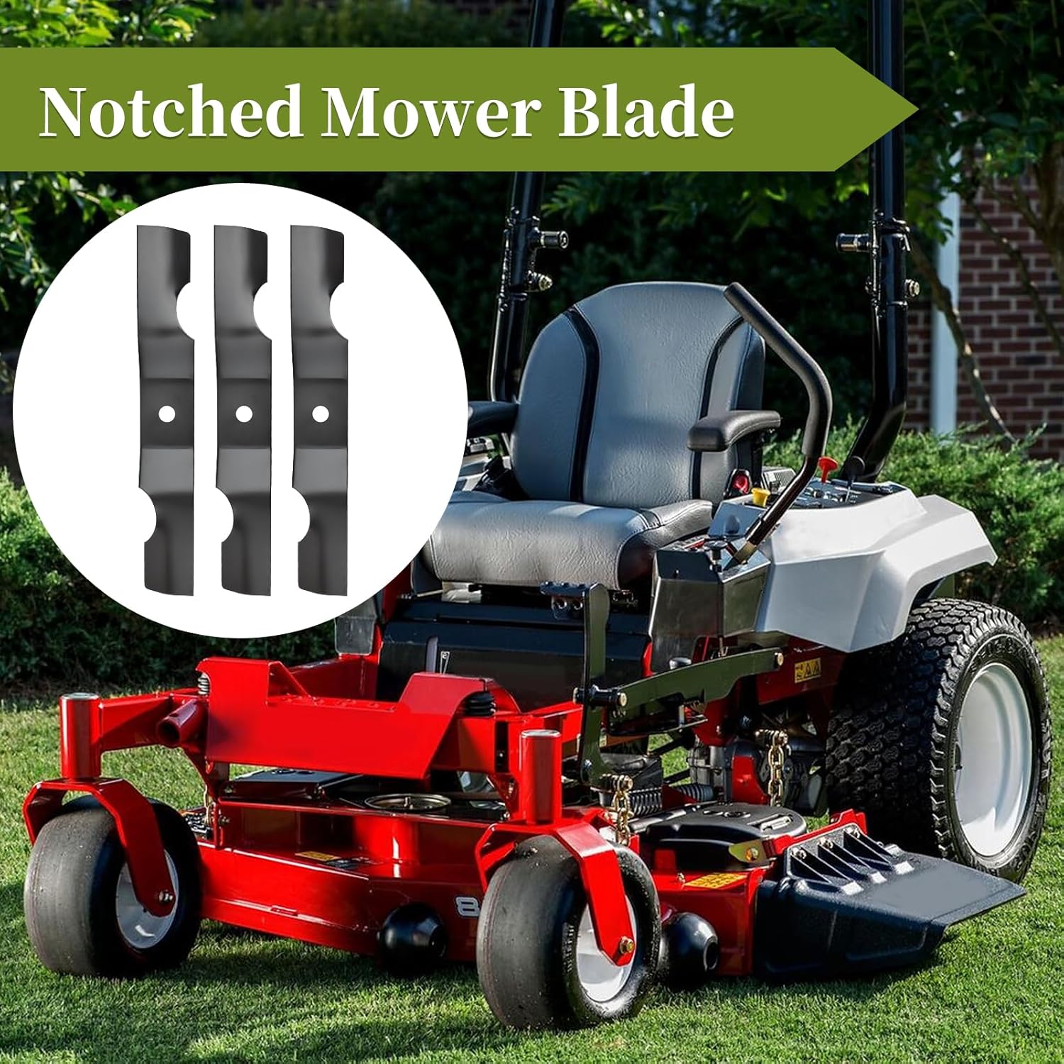 04265400 Notched High Lift Blades for 42" Mower Deck, Compatible with Gravely ZT 42 Zero Turn A-riens Zoom Series Lawn Mower, Replace 1134-9210-01, 3 Pack