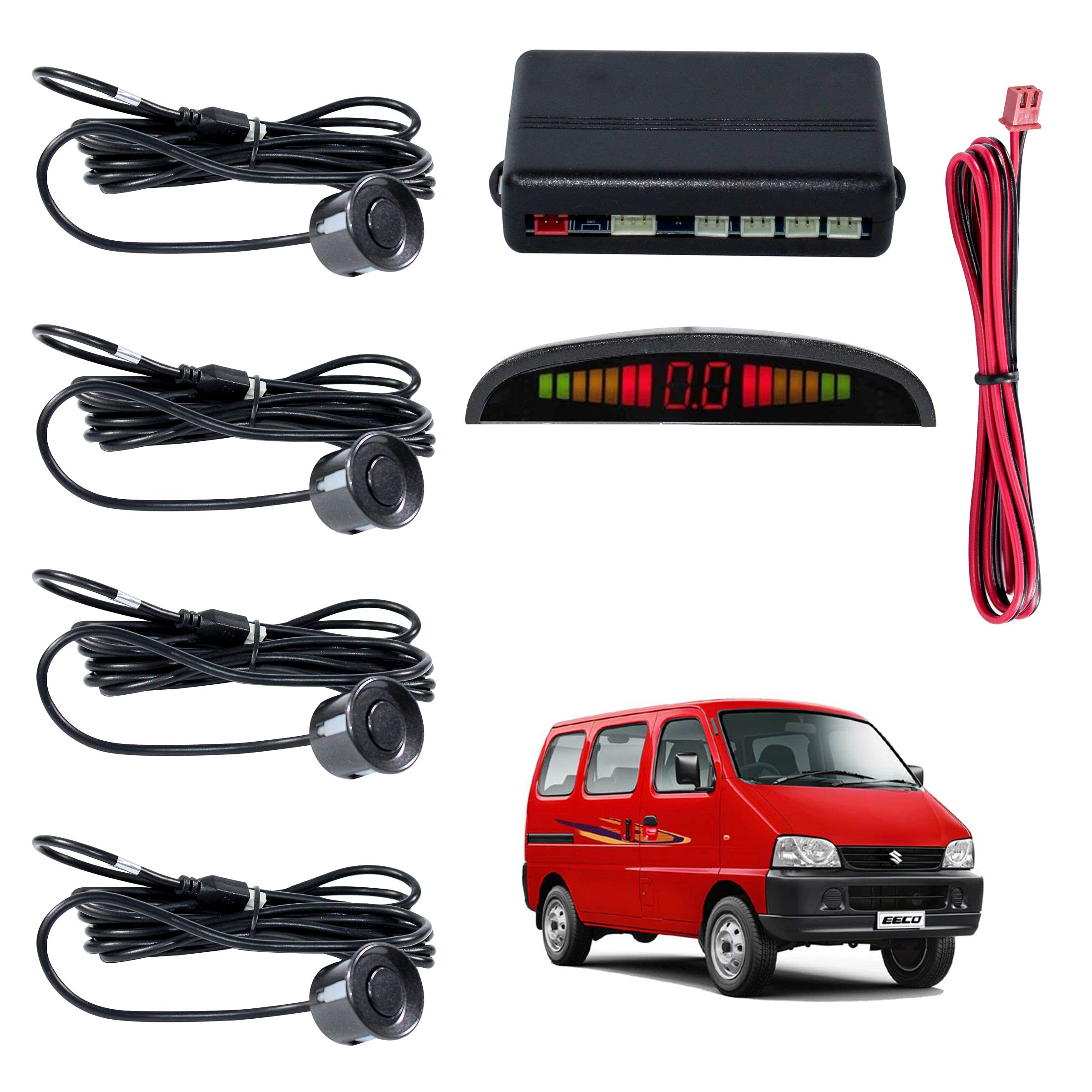 Car Reverse Parking Sensor with LED Display 4 Sensor Reverse Parking Auto Radar Detectors For Maruti Suzuki Eeco (Black)-picture-30