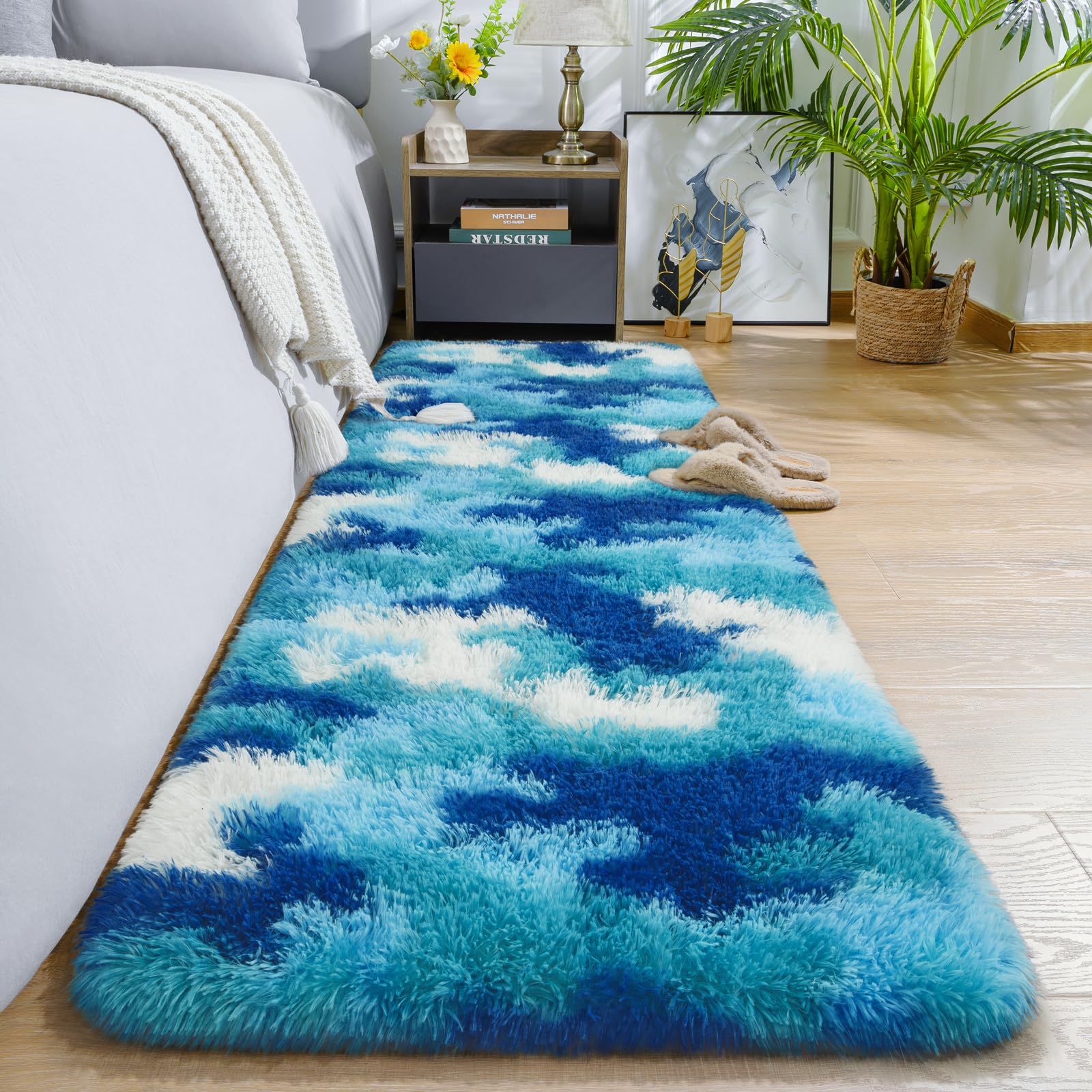 AROGAN Washable 2x6 Runner Rug for Hallway, Long Runner Rugs wtih Soft Memory Foam for Bedroom, Non Slip Backing Carpet, Bedside, Entryway Home, Camouflage Blue and White
