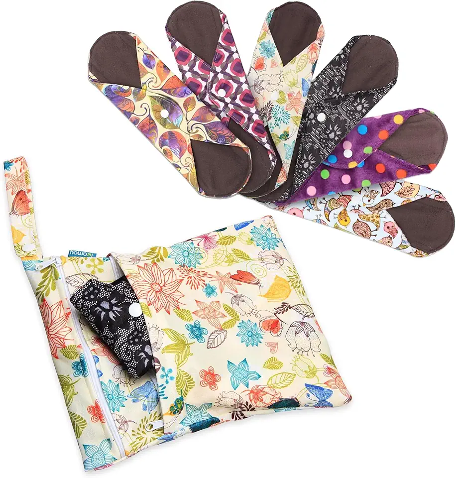 Teamoy 7Pcs Sanitary Pad(11.6"), Reusable Menstrual Pads with Wet Bag, Washable Cloth Menstrual Pads/Panty Liners