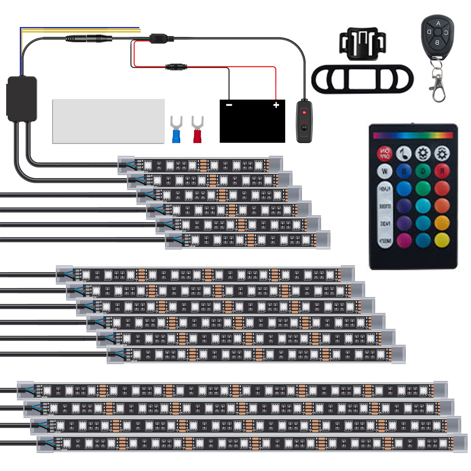 GOGOONE 16PCs Motorcycle LED Underglow Light Strips Kit Turn Signal Brake with APP/IR/RF, Sync Music