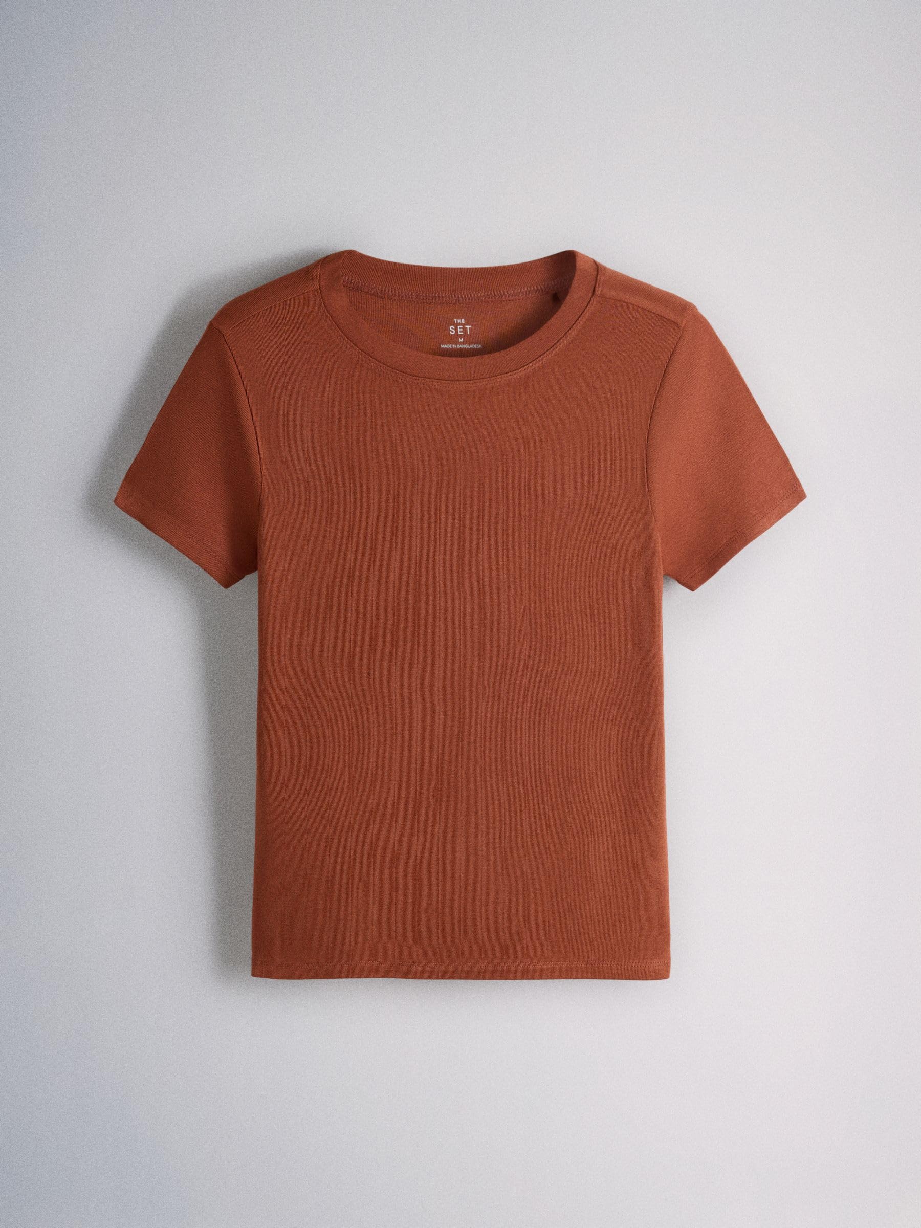 THE SET Donne Confezione da 4 T-Shirt Svasate a Coste con vestibilità Attillata