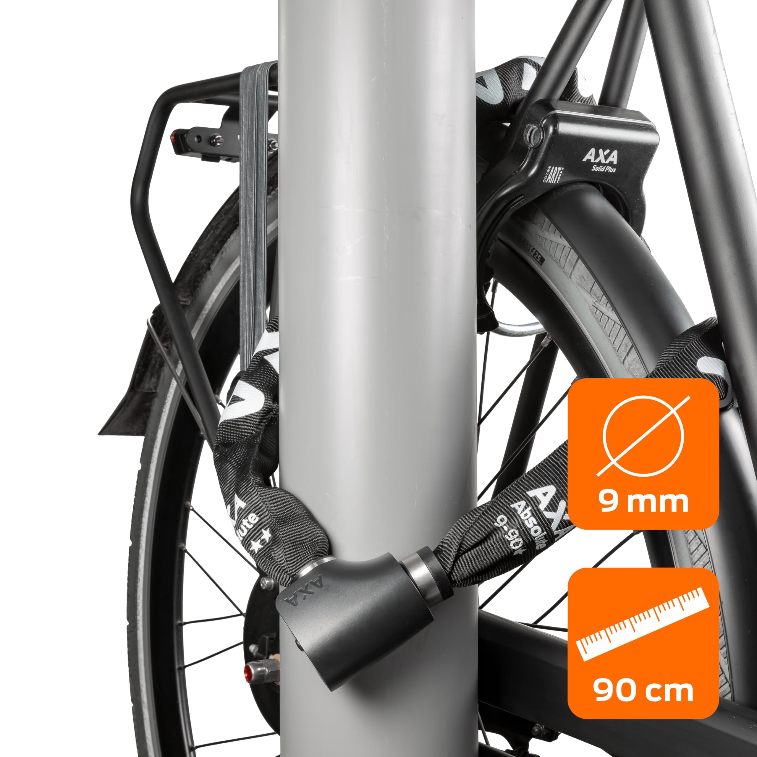 AXA Absolute 9-90 Kettenschloss – Länge 90 cm – Sicherheitsstufe 14 – Stahlglieder 9 mm – Hohe Sicherheit